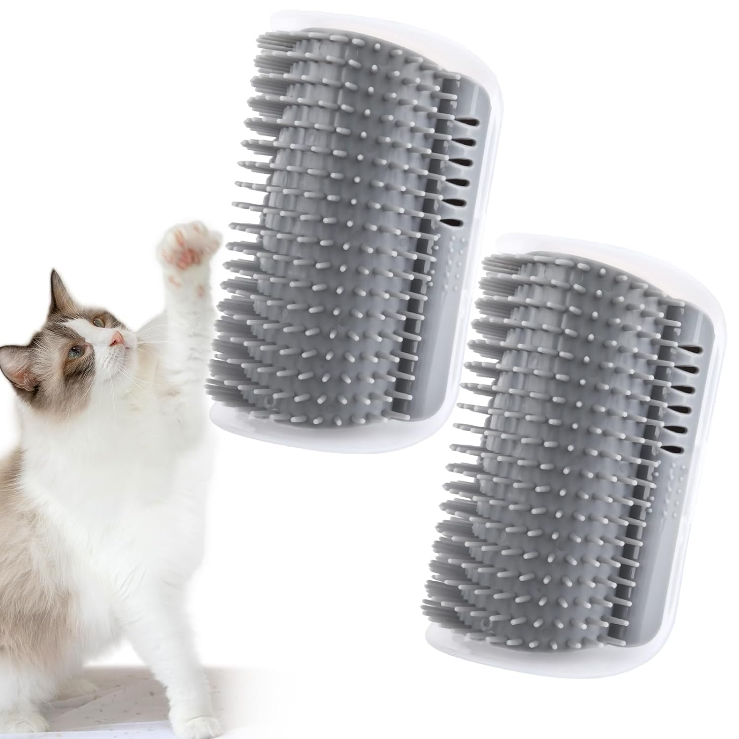 Cat Self Groomer – Wall Corner Scratcher, 2 Pack Soft Silicone Face Grooming Brushes and Massage Combs for Indoor Cats and Small Pets (Grey)