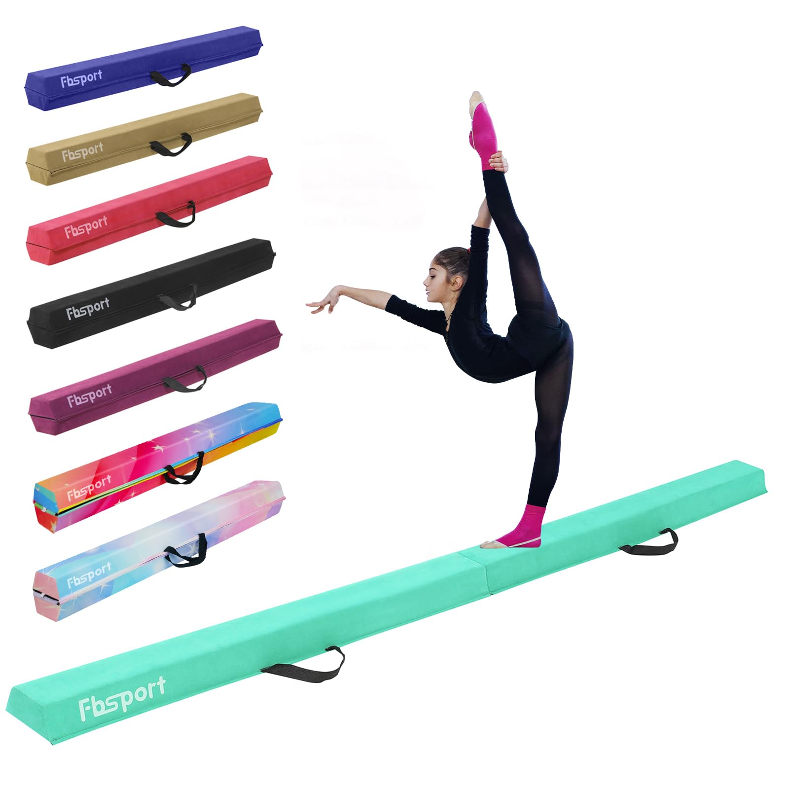 FBSPORT 8/9/9.5/10ft Balance Beam: Folding Floor Gymnastics Equipment for Kids Adults,Non Slip Rubber Base,Gymnastics Beam for Training,Practice,Physical Therapy and Professional Home Training