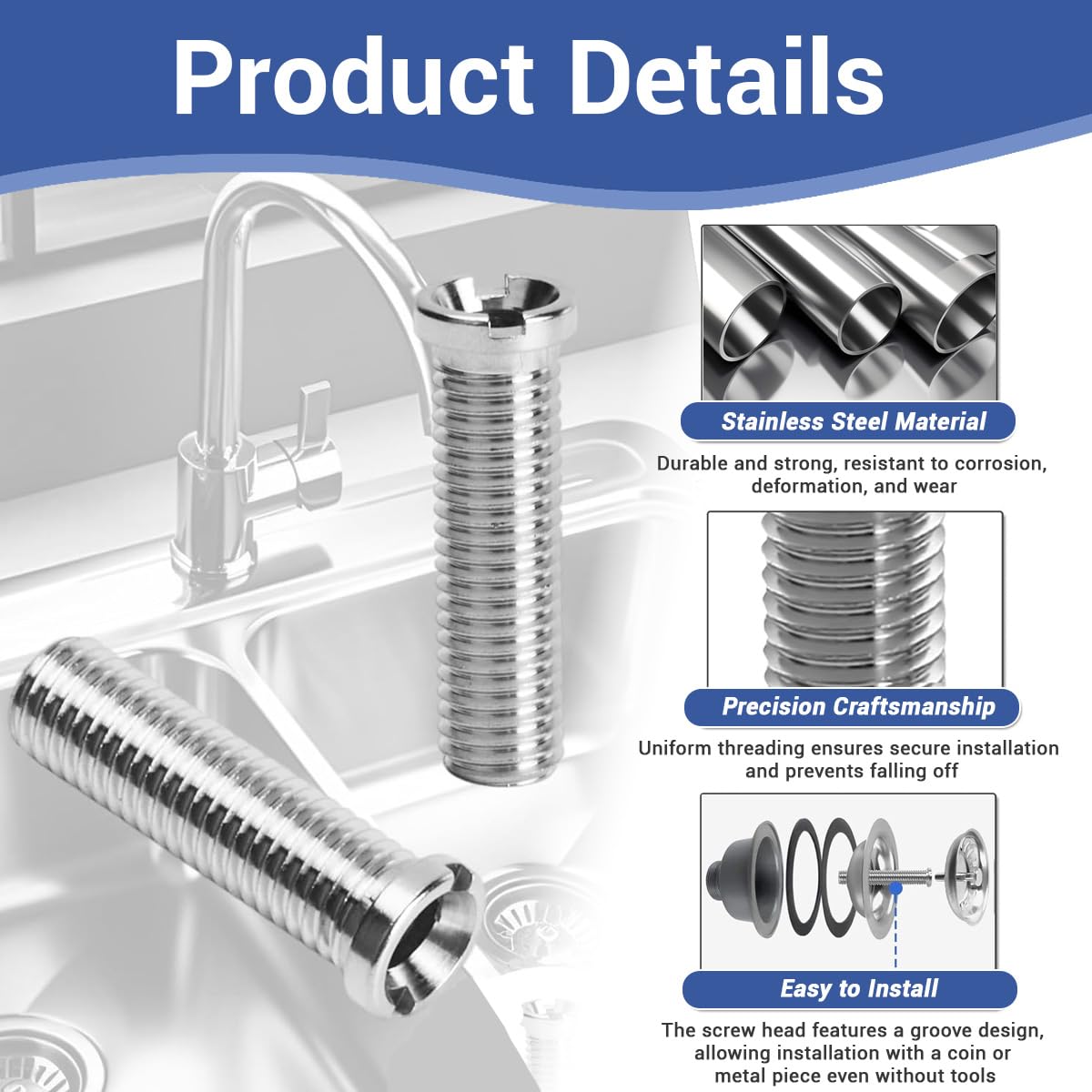 Jetstream 2 Piezas Hueco para Fregadero, M12×45mm Tornillo Hueco para Fregadero, Tornillo Huecos para Válvula de Desagüe, para Reemplazar los Tornillos del Filtro del Fregaderos de la Cocina - 4
