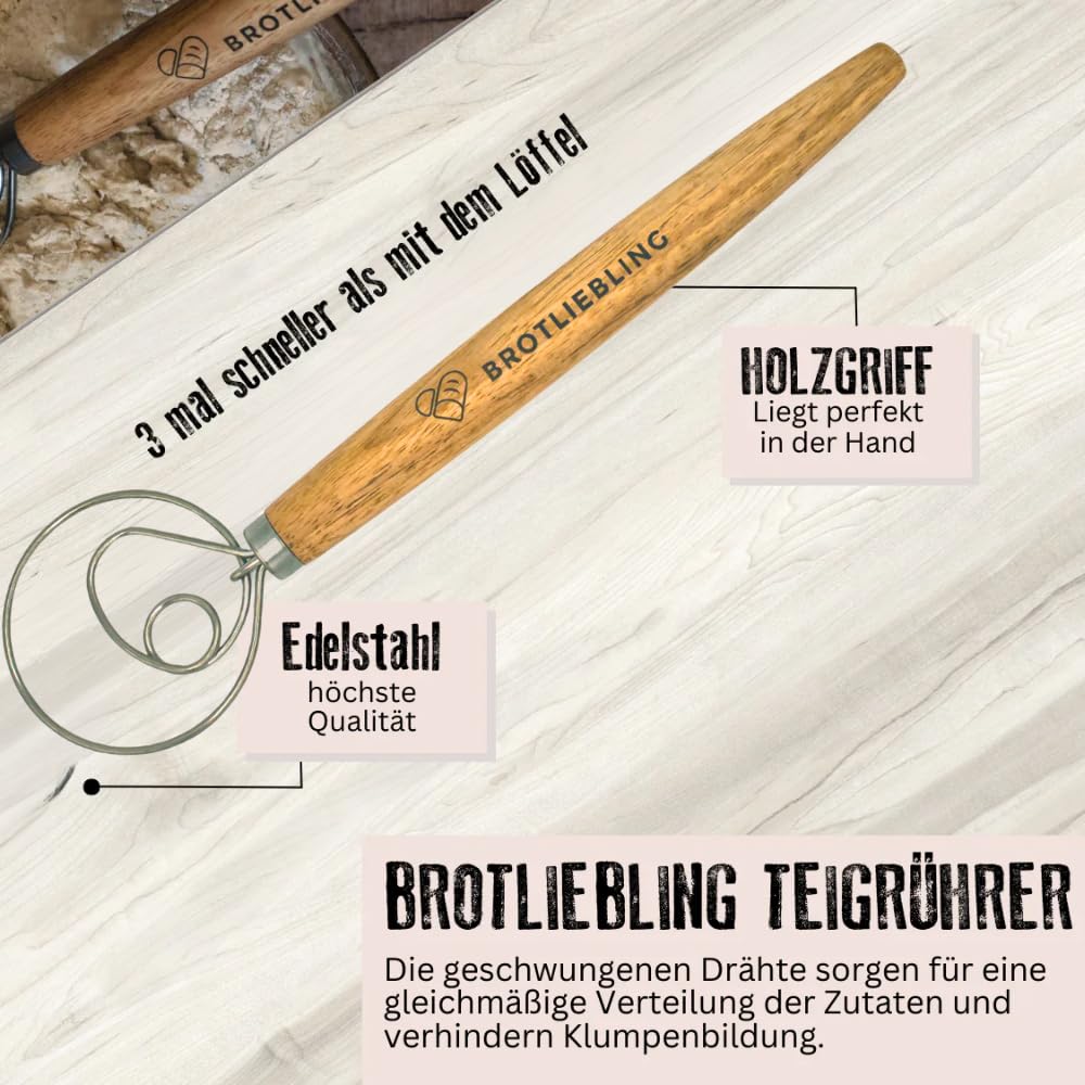 Dampfschüssel Brotback-Starter Set mit Dampfschüssel mit Lavasteinen, Gärkörbchen aus 100% natürlichen Rattan, Bäckermesser, Teigrührer und Teigkarte