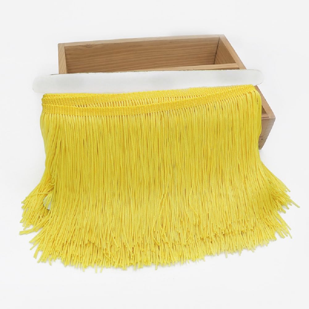 Yalulu 10 Meters Chainette Fringe Trim Lace Tassel, 15cm Wide Fringe Trim Ribbon for DIY Latin Dress Clothes Accessories (Yellow)