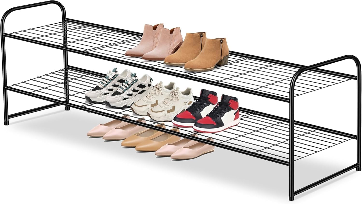 Scarpiera indipendente a 4 ripiani for armadio, contiene 8-12 paia di scarpe, scaffale impilabile for riporre le scarpe for ingresso, armadio, garage, camera da letto, guardaroba(Black,60cm/23.6in