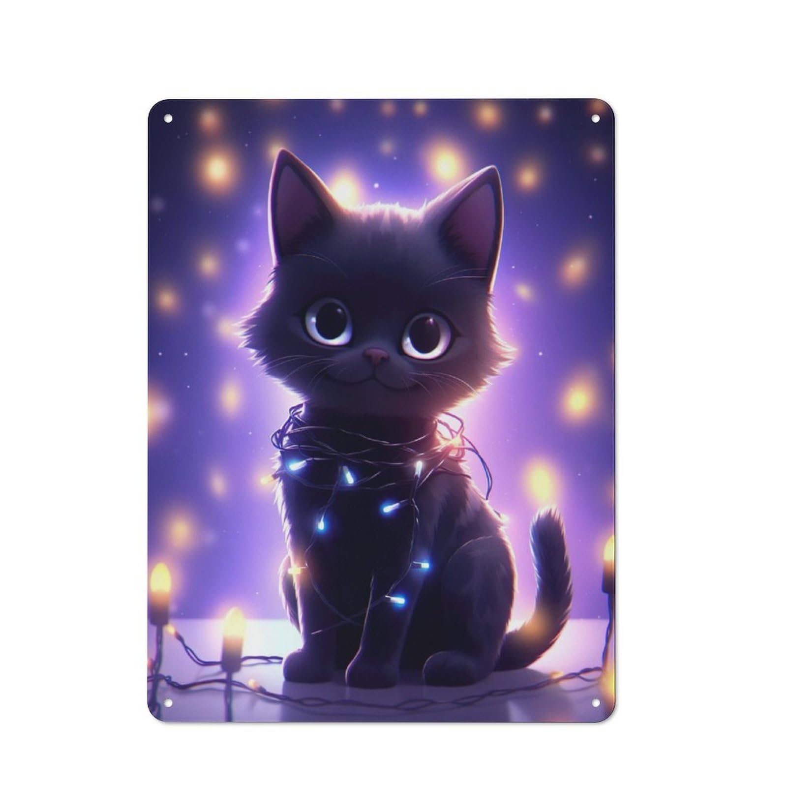 Junmoney Cat Kitten Christmas Light Retro Metal Sign With Design 40X30cm, Retro Old Style Wall Plaque For Kitchen, Hallway, Bar Or Small Cafe