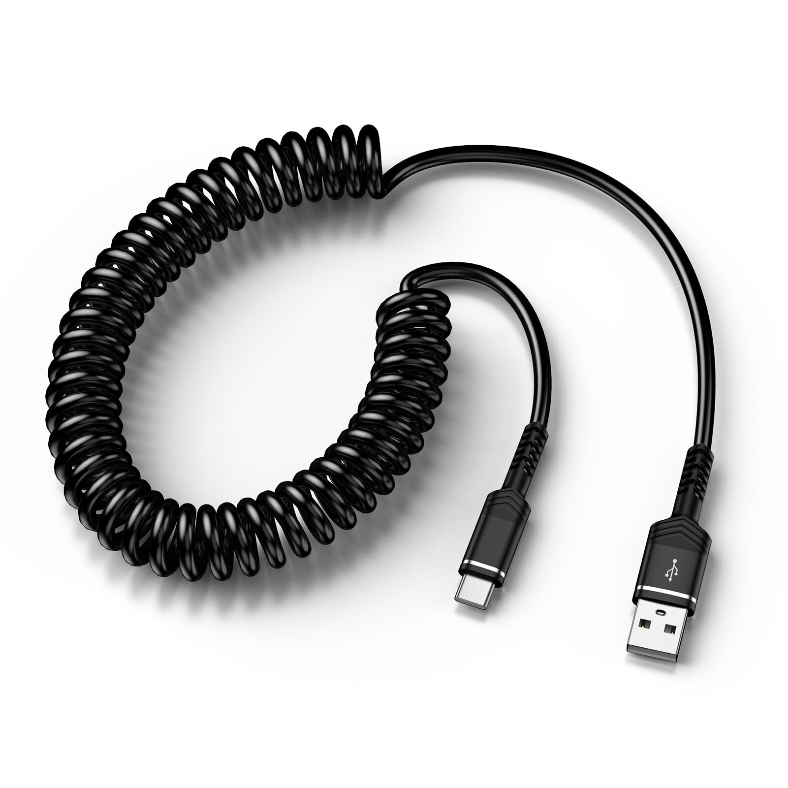 USB to USB C Coiled Cable Fast Charging for iPhone 17/Air/17 Pro/17 Pro Max/16e/16/16 Pro/16 Pro Max/16 Plus/15,3FT Retractable Car Charger Cord Android Auto for Samsung Galaxy A17 S25,Pixel 10 Pro XL