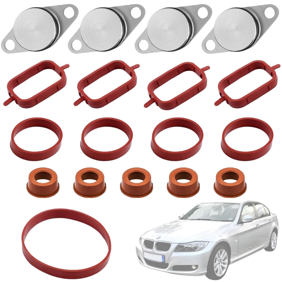 Twowinds - Kit Annullare Farfalle Collettore di Aspirazione (22 mm) Compatibile con BMW E90 E46 E39 E60 E61 E65 X3 X5 - Rimozione Swirl Flap - Eliminazione Valvole Swirl (14 guarnizioni e 4 tappi)