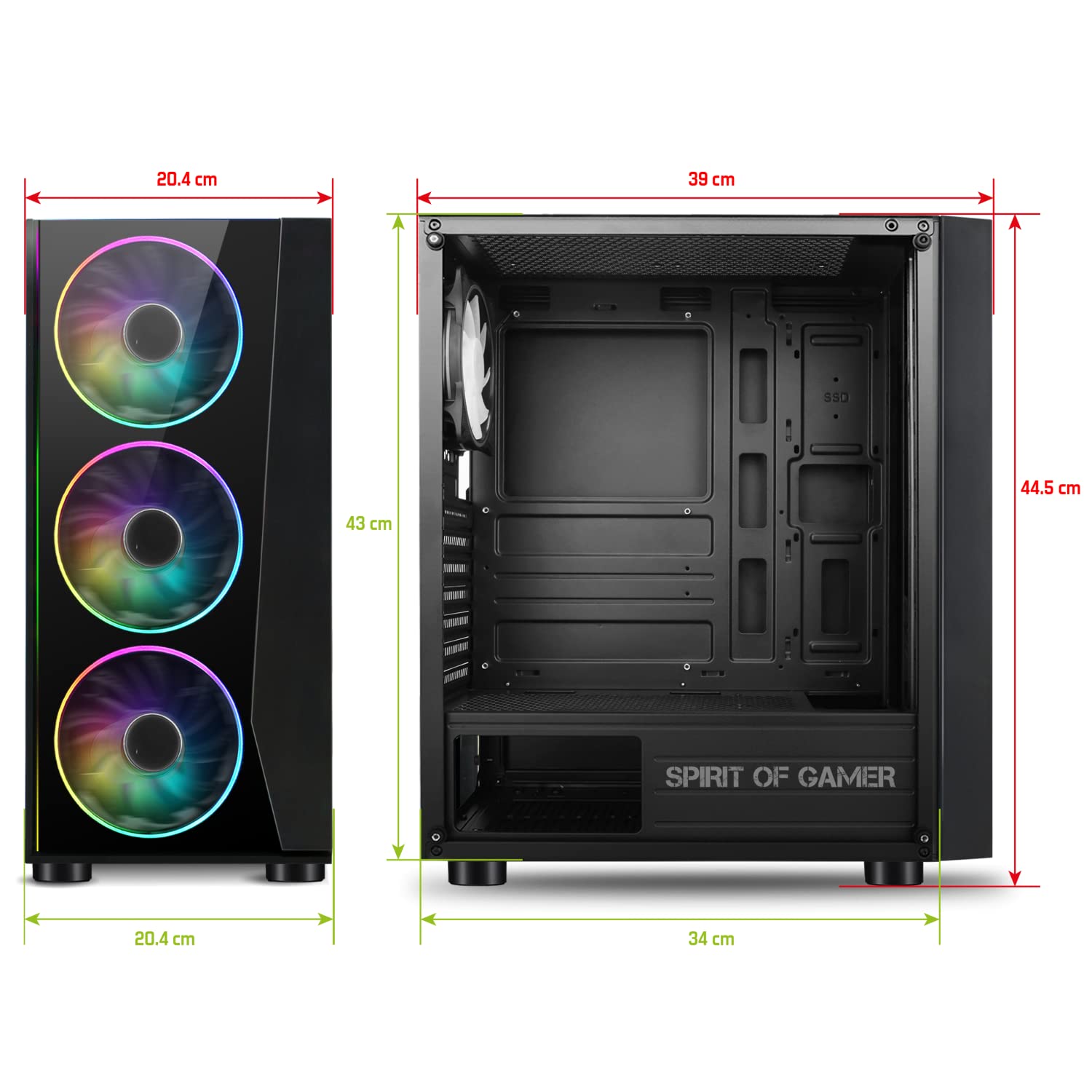 Spirit Of Gamer - Ghost III - PC Gamer ATX/Matx Case - Vetro Temperato Frontale E Parete - 4 Ventilatore Indirizzabile RGB LED 120mm - RGB LED : 60 modalità - Aura/MSI Mystic/ASROCK Compatibile