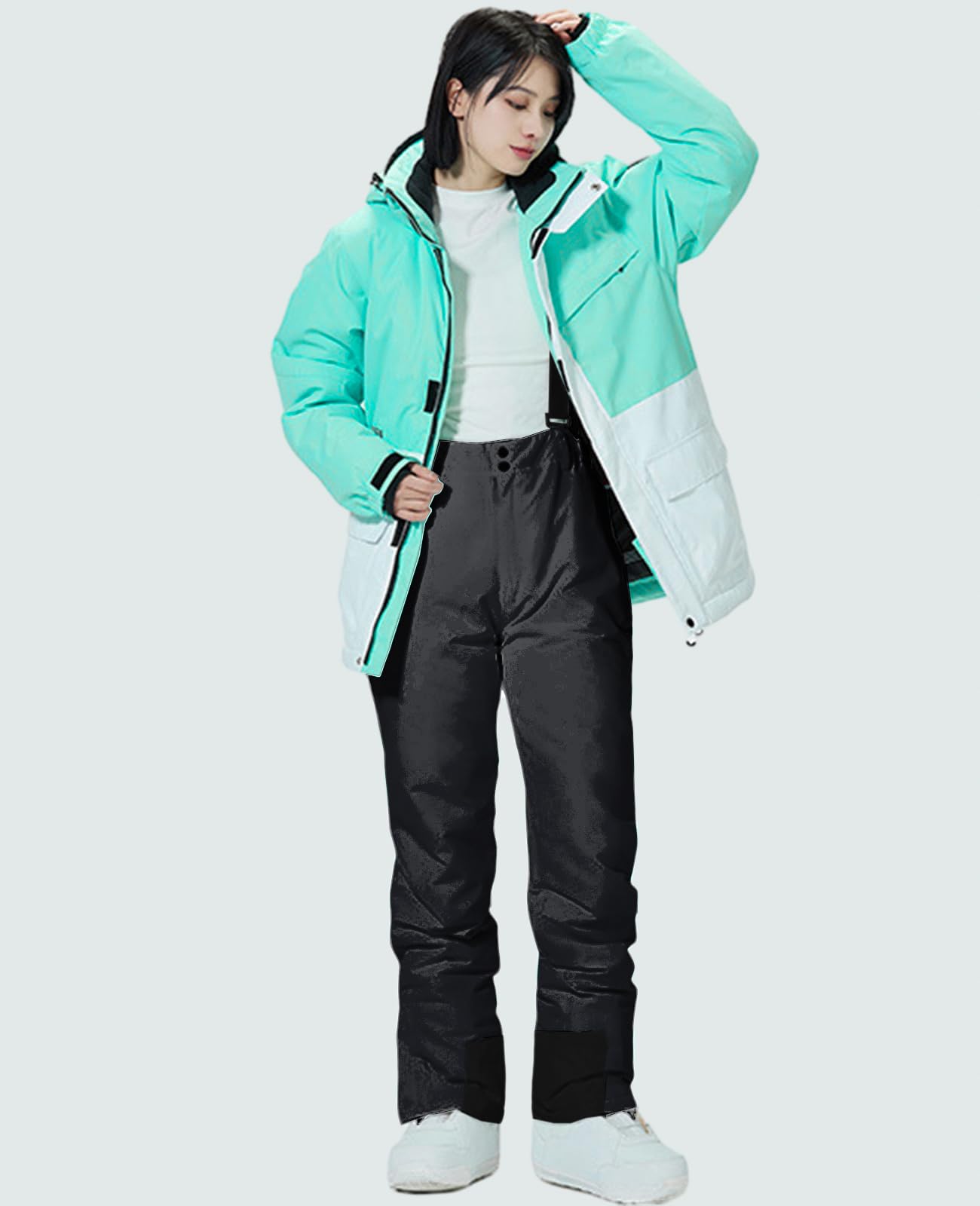 WOWULOVELY Damen Winter Skisuit Wasserdicht Winddicht Skijacke und Hose Isolierter Schneeanzug Snowboard Mantel