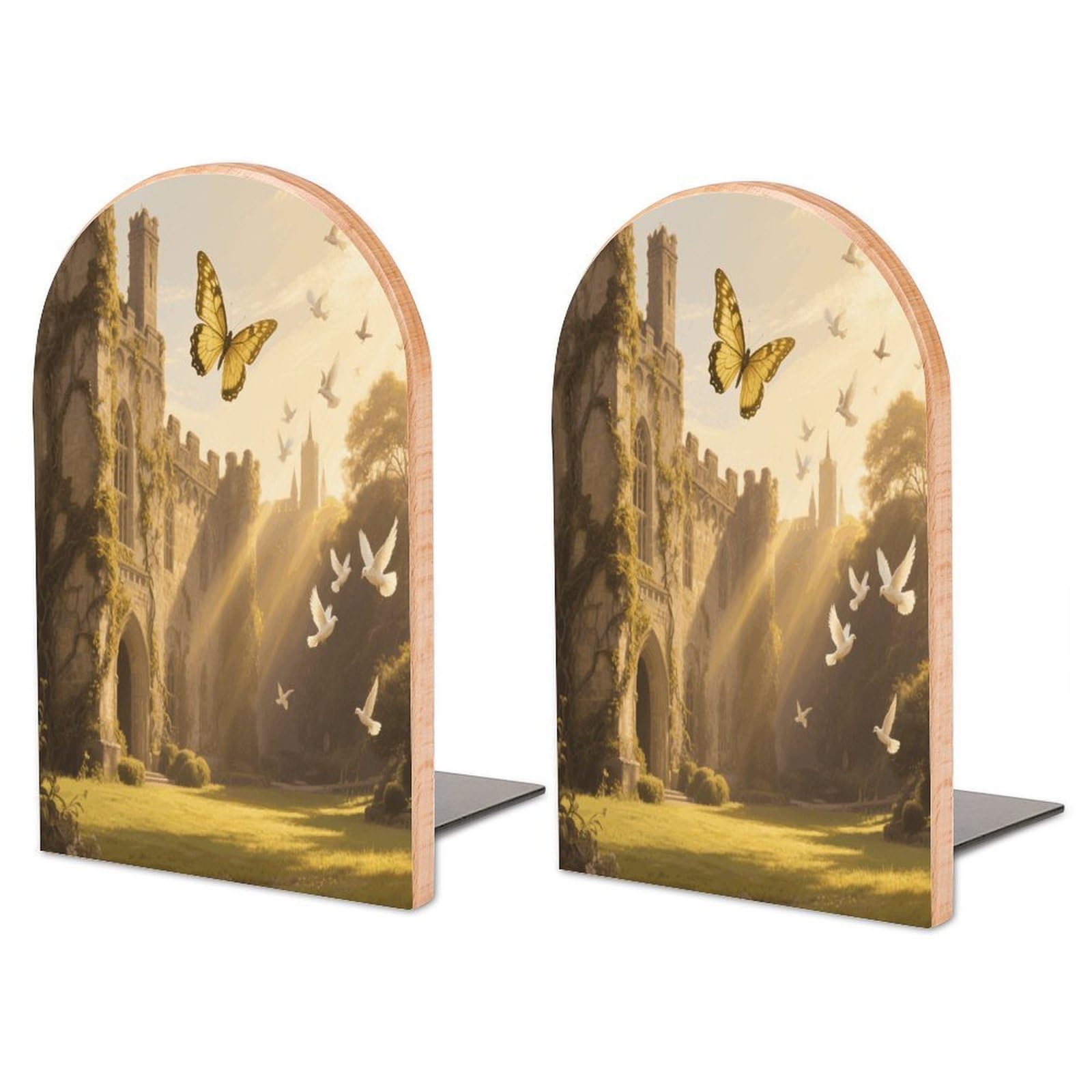 Sujetalibros de mariposa para estantes en madera premium y metal