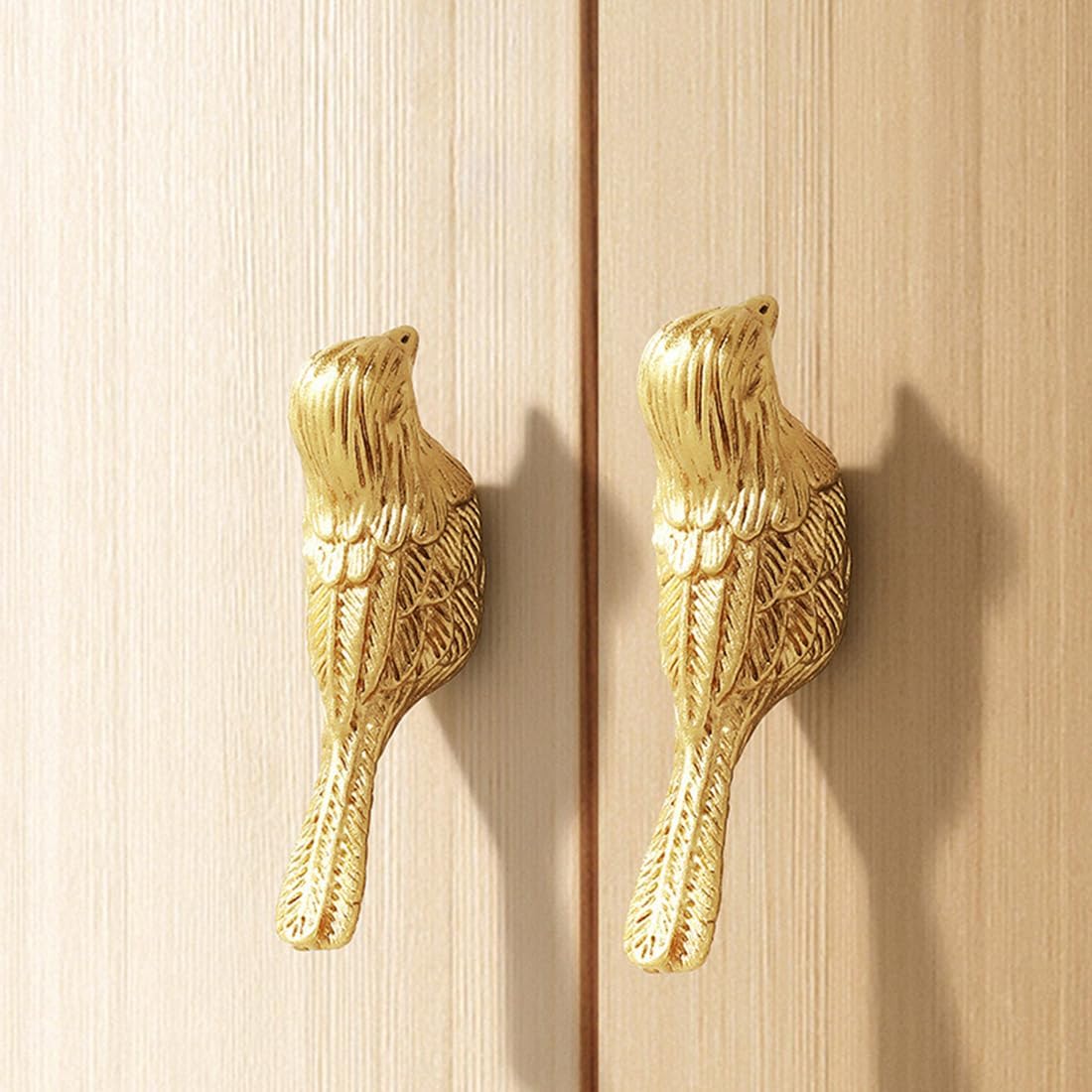 4 Pack Brass Drawer Pull Knob，Gold Drawer knobs Bird Shaped Kitchen Cabinet Knobs Dresser Cupboard Hardware Handles