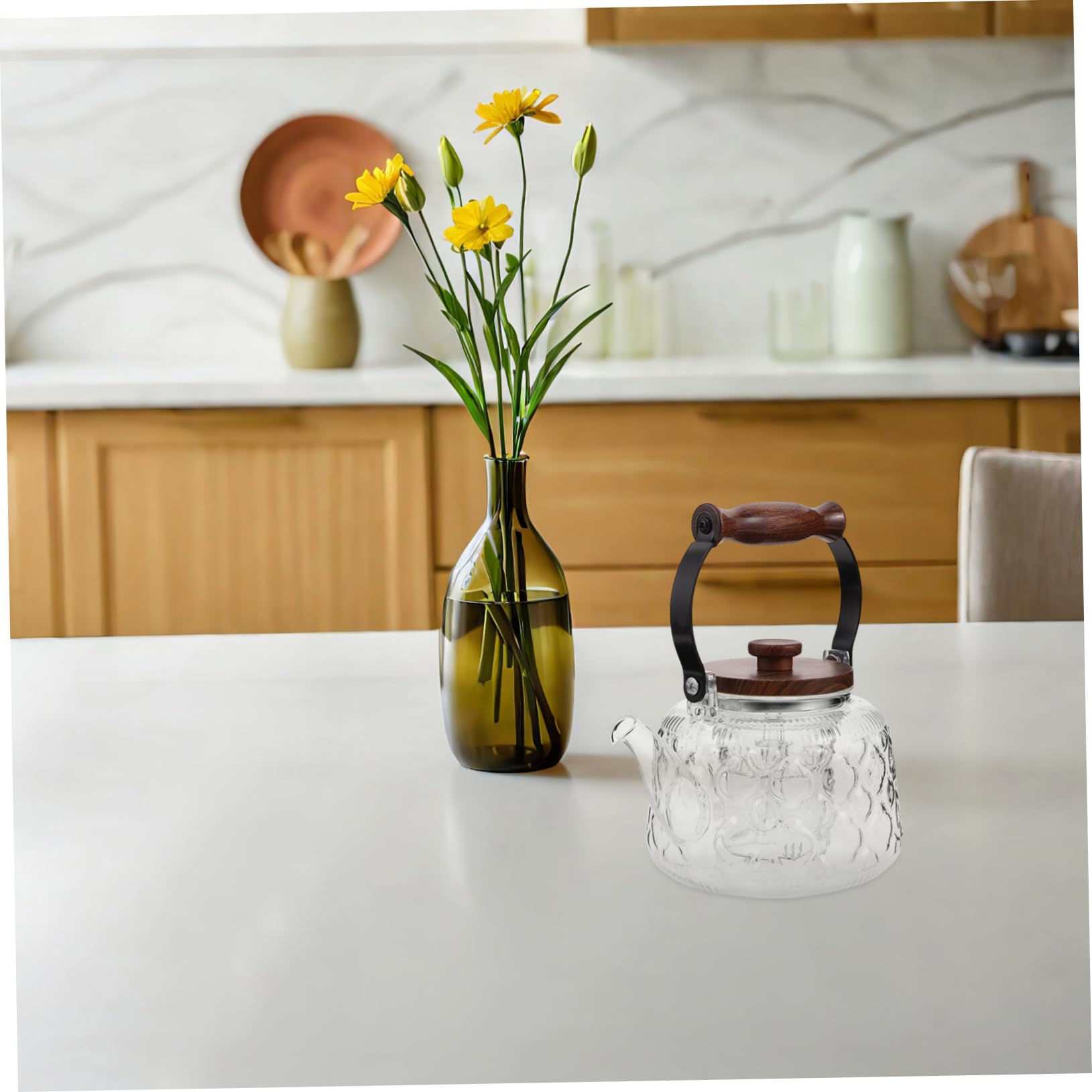PRETYZOOM Teapot de Vidrio Transparente Resistente al Calor para Estufa Tetera Multifuncional para Vapor y Infusión para Uso Doméstico y Té de Suelta