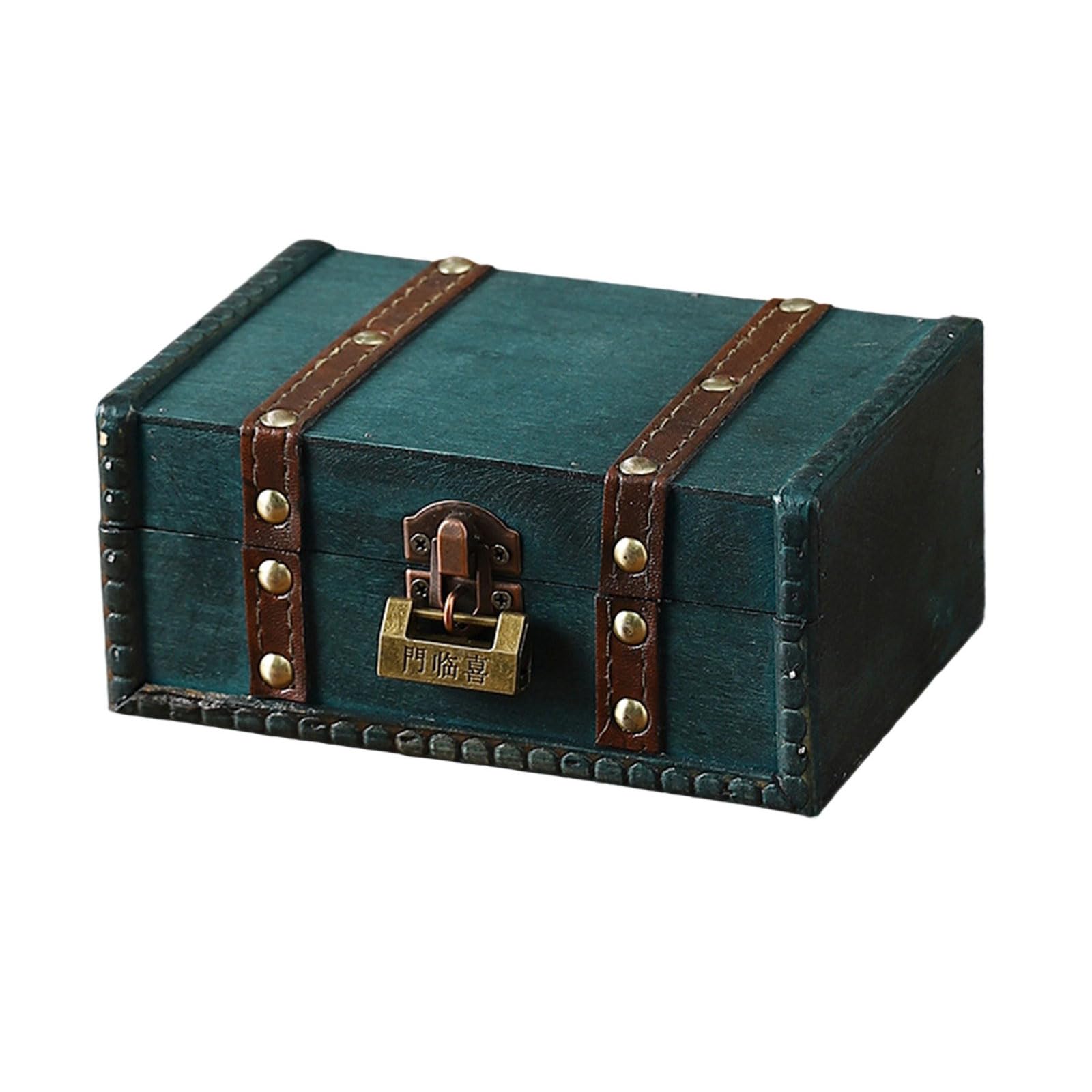 Jazuaiao Antique Styles Locking Wooden Chest Safe Storage Solution for Documents Jewelry Toy Vintage Styles Homes Organization Bucolic Wooden Trunk with Secure Closure