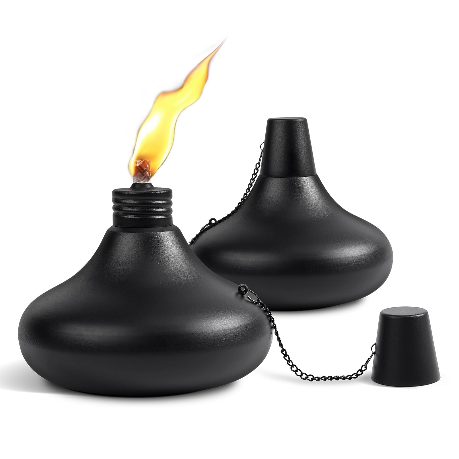 Upgraded Tabletop Torches Set of 2, 24oz Citronella Candles for Outdoor, Metal Table Top Torches for Outside, Refillable Torch Lanterns for Patio, Yard, Deck, Garden, Party