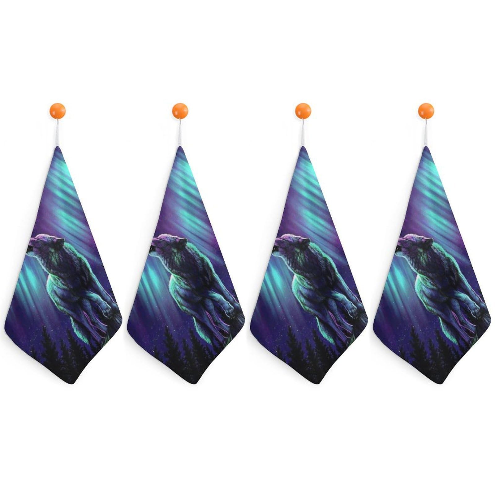 LWORZIIB 4 Piece Hanging Hand Towels, Wolves Howl in The Northern Lights Small Dry Hand Towel for Kitchen Bathroom
