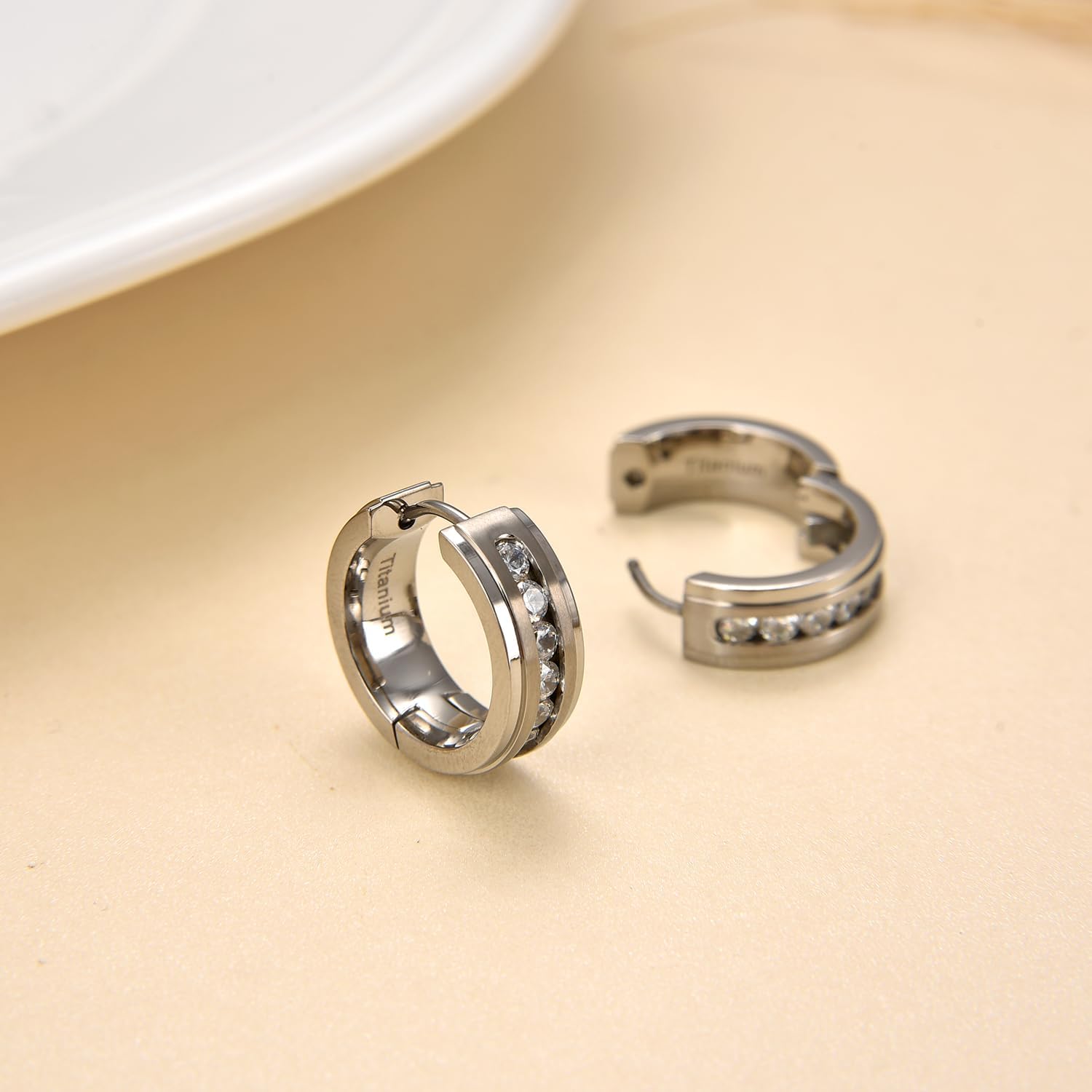 G23 Titanium Hoop Huggie Earrings for Sensitive Ears, Pure Titanium CZ Earrings for Men Women