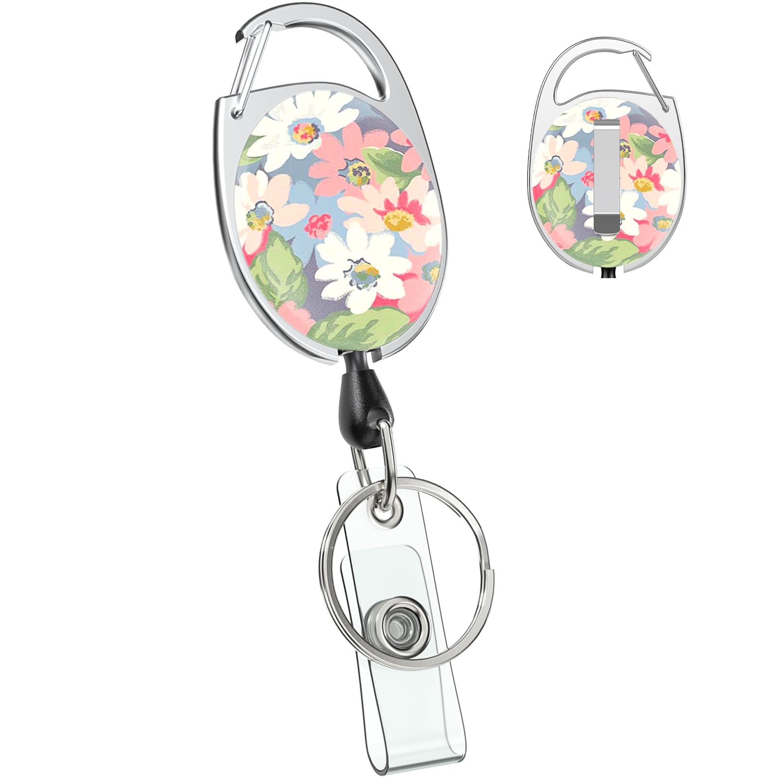 Uniclife Floral Retractable Badge Reel for Badge Holder Colorful Flower Heavy Duty Retractable Keychain Strong ABS Casing with Stainless Steel Spring Coil 61 cm Nylon Rope Carabiner Clip and Key Ring โ image 1