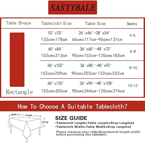 Miniatura 6 de SASTYBALE Mantel de Navidad rectangular de jacquard de flor de pascua roja de 60 x 84 pulgadas, mantel de tela de damasco impermeable para invierno,