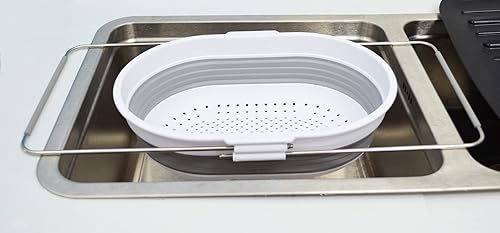 Miniatura 5 de SAMMART Colador rectangular extensible y plegable sobre el fregadero de 5L (1, blancogris)