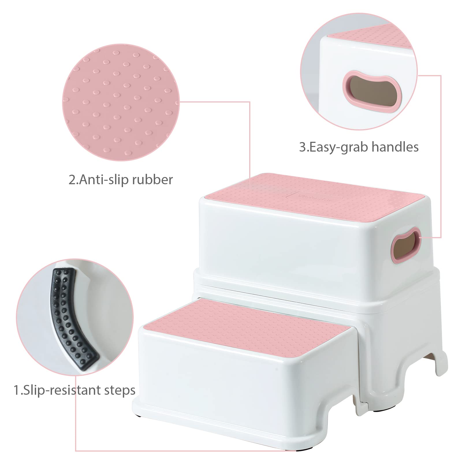 Victostar 2-Tritthocker für Kinder, rutschfest, stabil, für Kleinkinder, 2-stufig, für Toiletten-Töpfchentraining, Badezimmer, Küche (rosa)