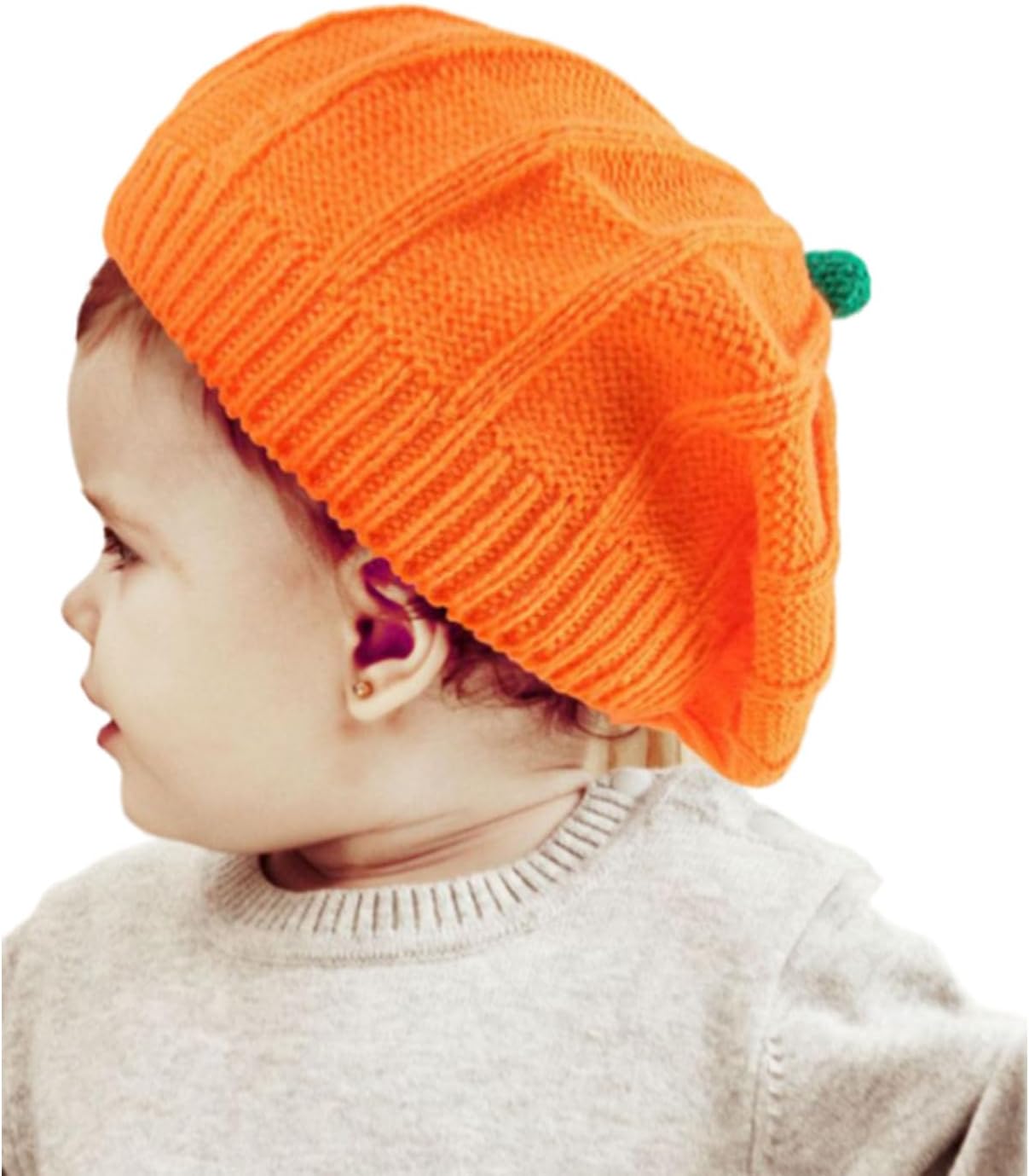Halloween Pumpkin Beret Hat Mommy and Me Halloween Beanie Knit Hat Winter Warmer Crochet Ski Cap for Women Baby