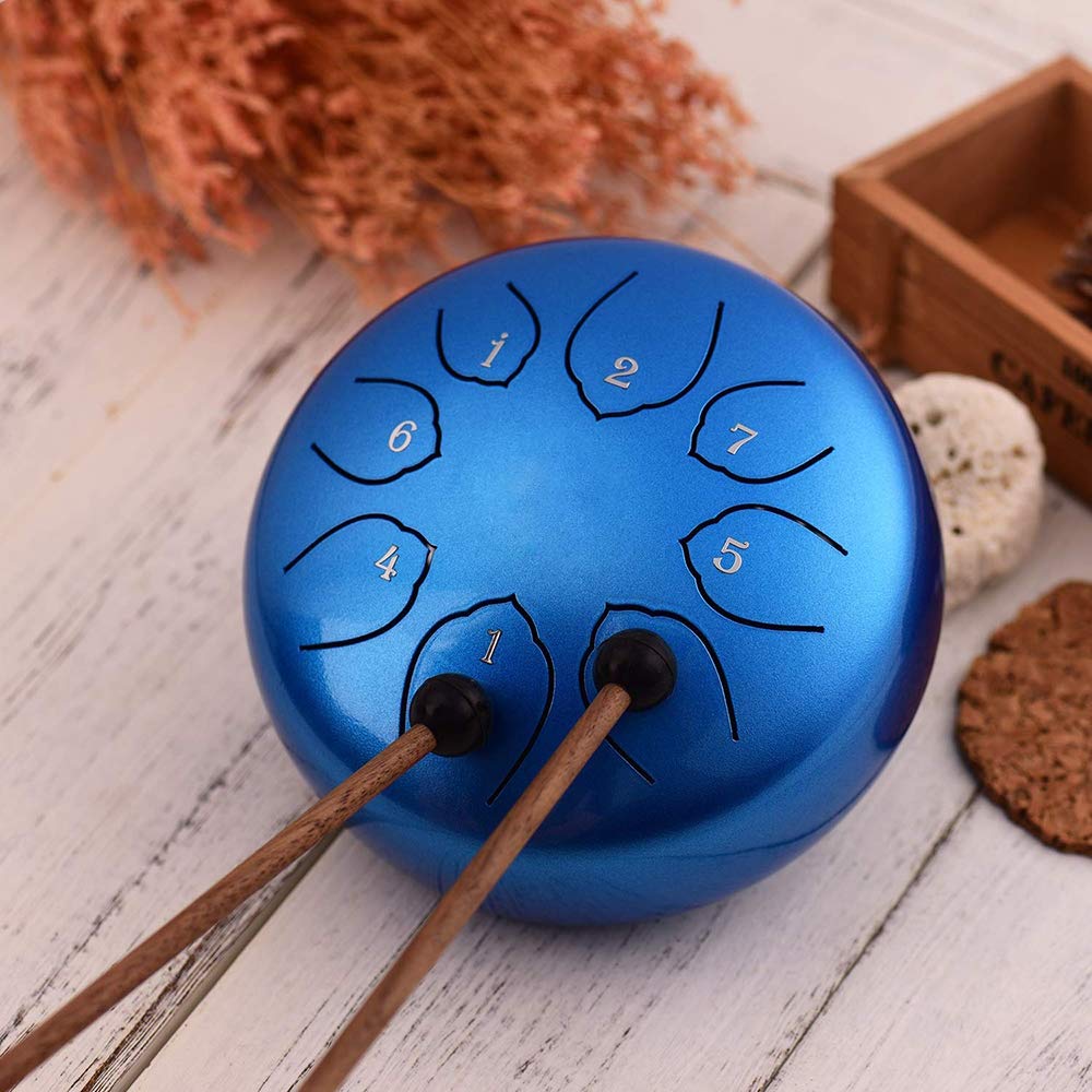 Musfunny Tambor de lengua de acero para niños: tambores de acero de 6 pulgadas y 8 notas, con bolsa para baquetas, funda para dedos, sartén para educación musical, meditación, percusión, instrumentos