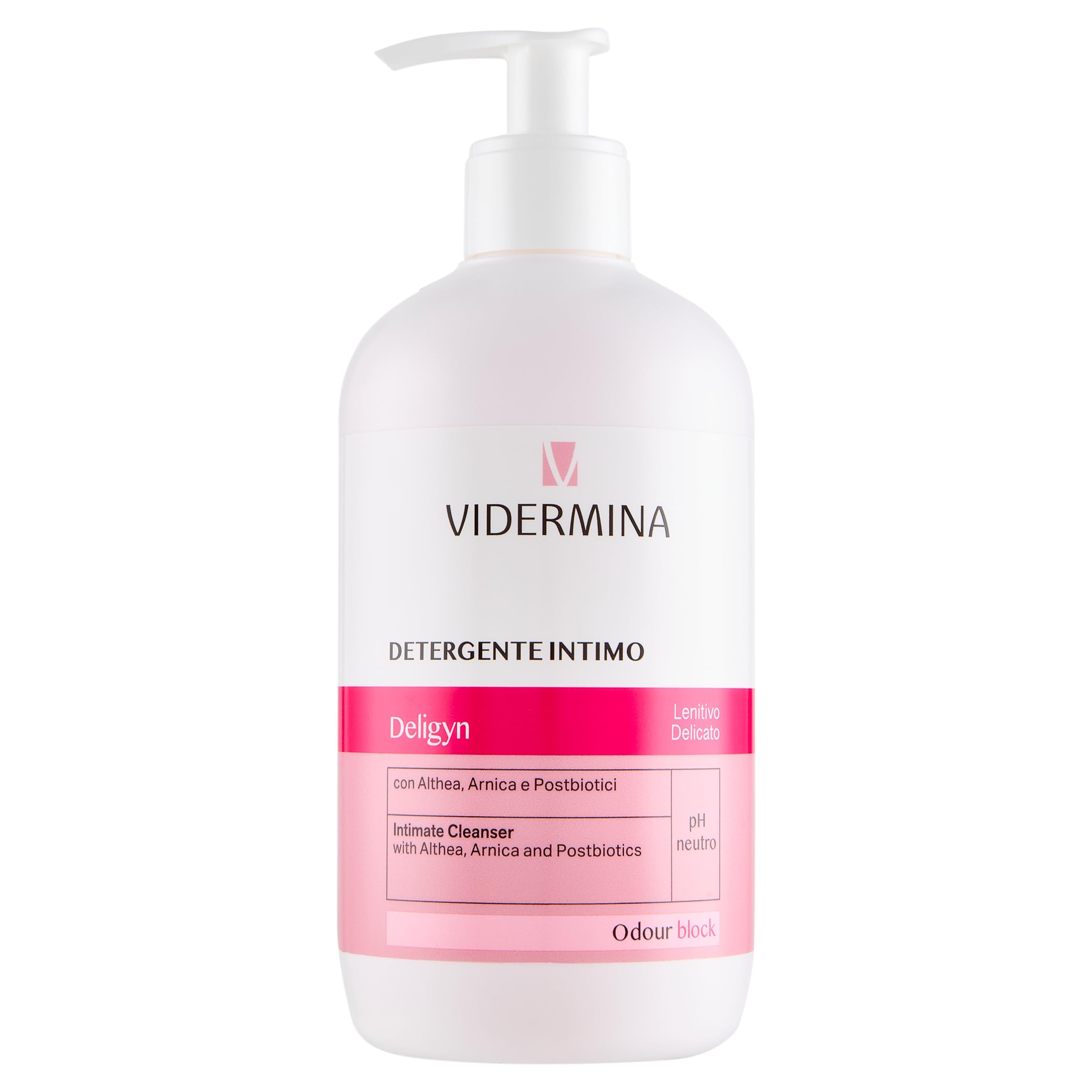 VIDERMINA DELIGYN DETERGENTE INTIMO 500 ML – pH Neutro 7.0 – Con Altea, Arnica e Postbiotici – Azione Lenitiva e Riequilibrante per Mucose Sensibili, Prurito e Bruciore
