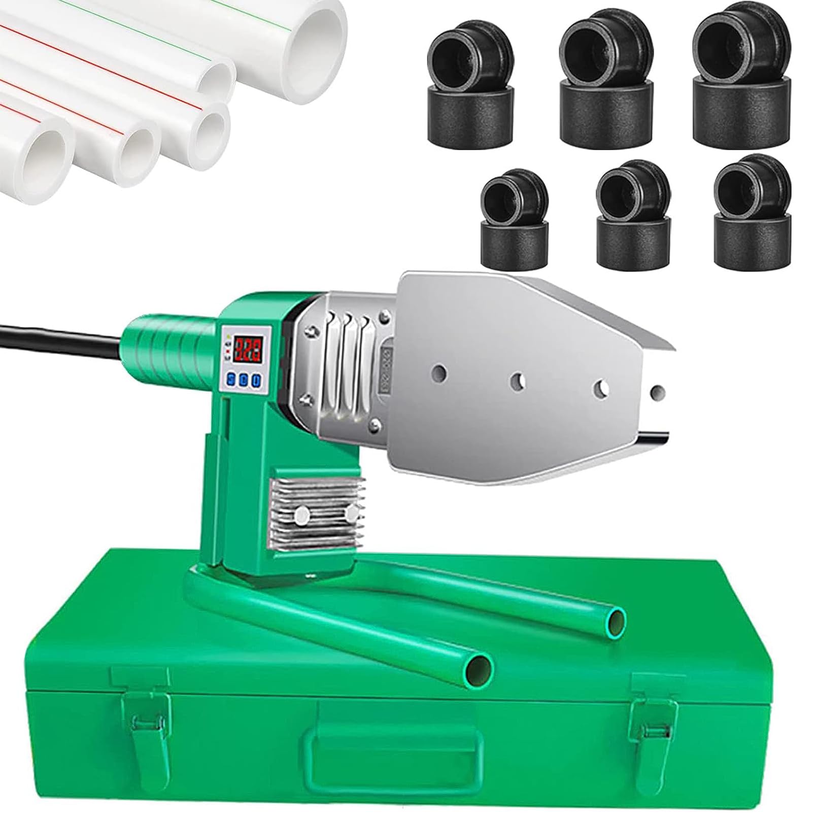 1600W Double Tube Heating PPR Pipe Fusion Welder - Handheld Socket, Digital Display - Hot-Melt Plastic Welding Machine for PPR, PE, PP B - 0-380°C