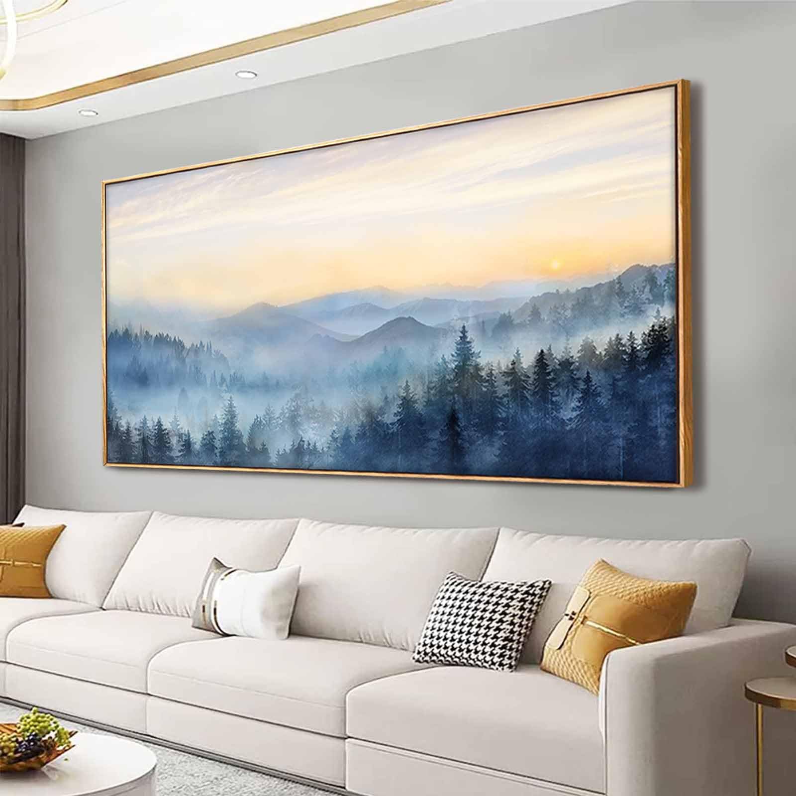 Forest Wall Art Sunrise Wall Art Decor Mountain Canvas Pictures Framed Artwork Large Arts 36x70 for Home Office