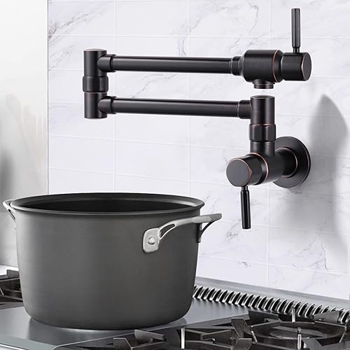 Miniatura 2 de Grifo de llenado de olla de bronce aceitado hecho de latón macizo, grifo de montaje en pared, grifo plegable de pared resistente para cocina