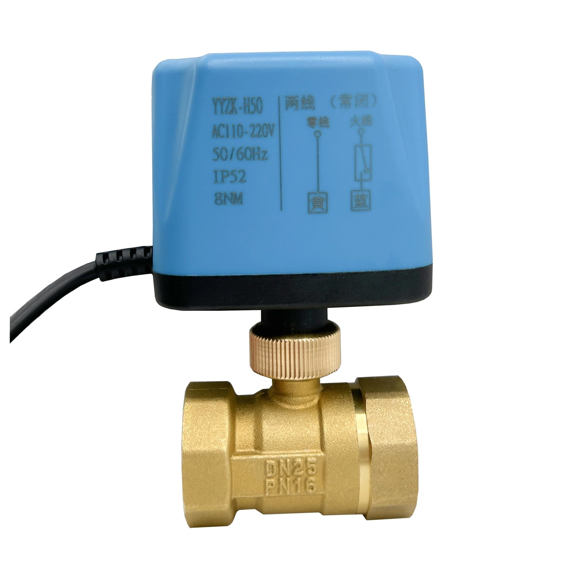 JNURGWLYH 1'' Two Way Brass Motorized Ball Valve Normally Open Two Wire Control Electric Ball Valve(220V-CR04)