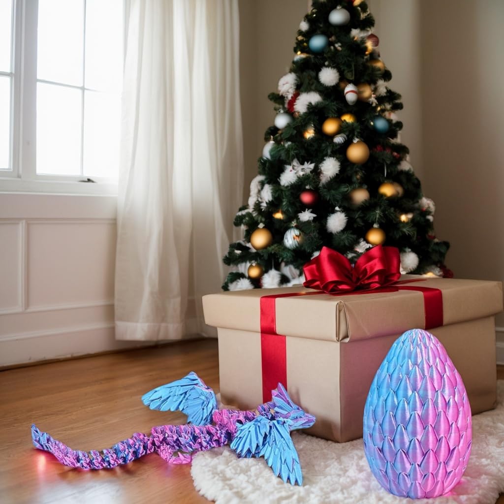 3D Printed Dragon in Egg - Fully Articulated Crystal Figurine for Christmas Easter Birthdays Executive Desk Decor (Purple) - Image 2