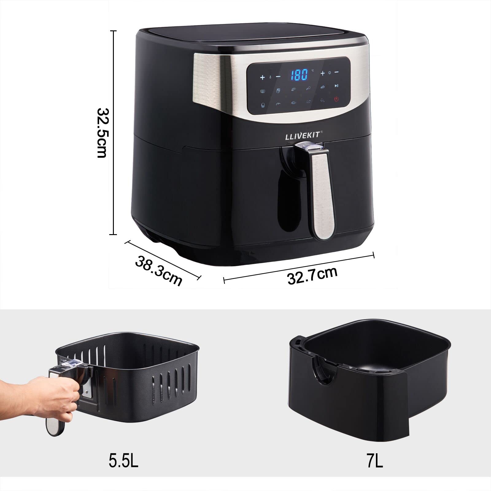 Buy LLIVEKIT XL 7L Large Air Fryer, Family Size Hot Air Fryer 1800W