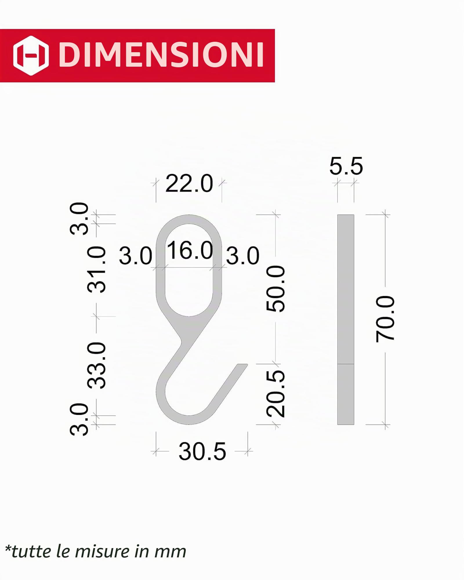 Asta per armadio ovale in metallo (10 ganci)