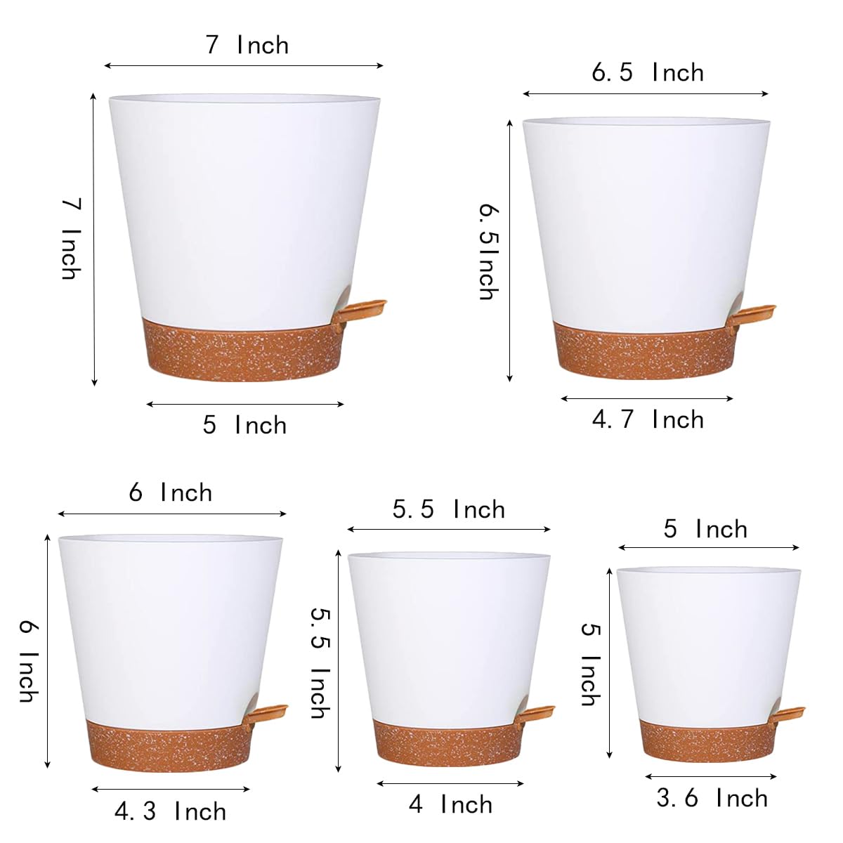 SUN-E Self Watering Pots Planting Pots for All Indoor Plants White Plastic Succulent Planter Modern Decorations/Gift Idea 5Pack - Image 3