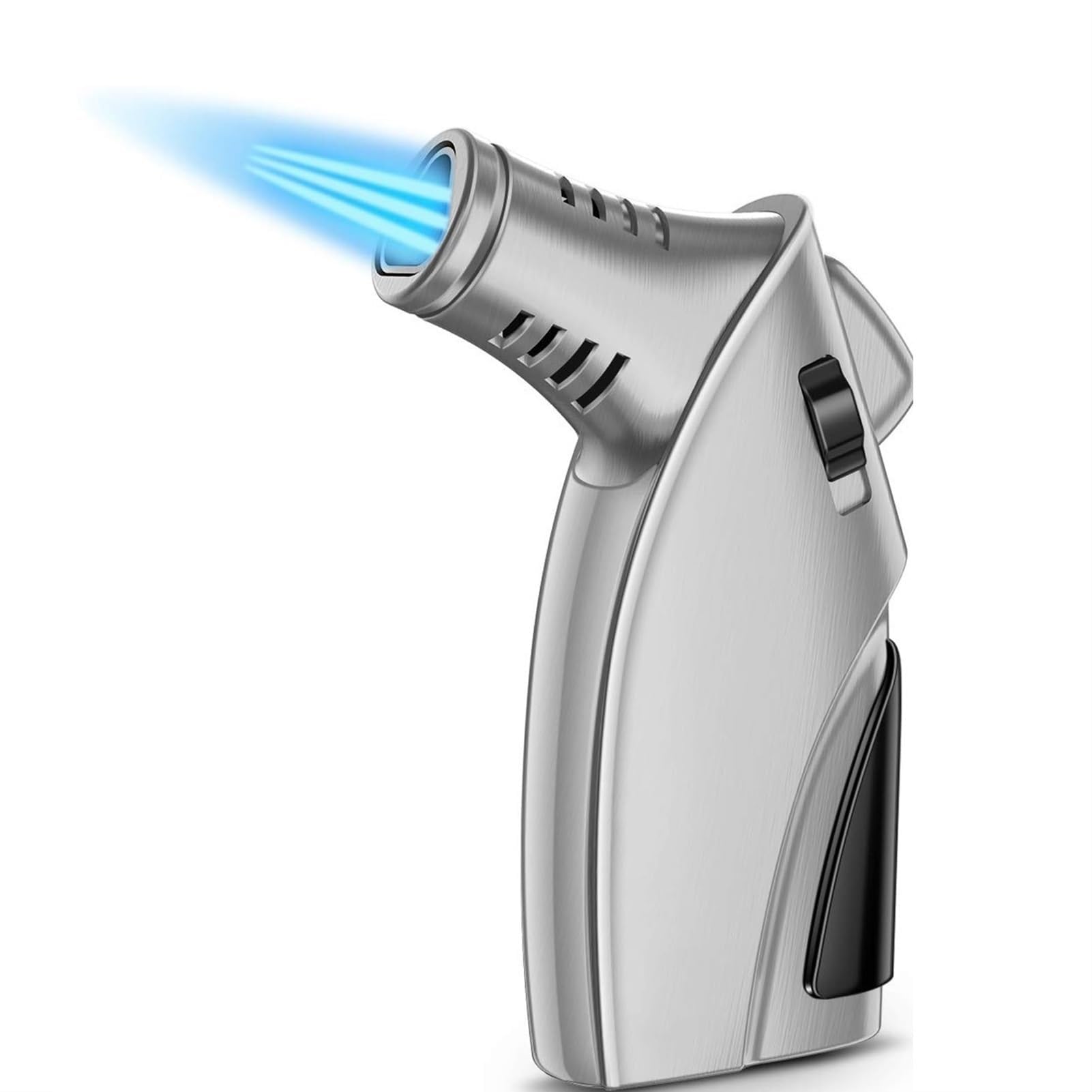 Windproof Triple-Flame Refillable Lighter (with Safety Lock)(Silver)