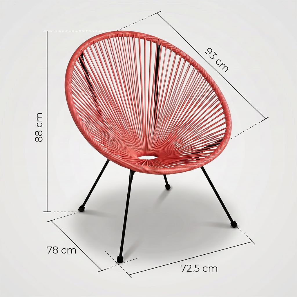 INTRECCI Sedia Design Multistring – Poltrona da Esterno in Rattan PE e Acciaio, Resistente ad Agenti Atmosferici, UV e Ruggine, 72.5 x 78 x 88 cm, Ideale per Giardino, Terrazzo – Colore: Arancione