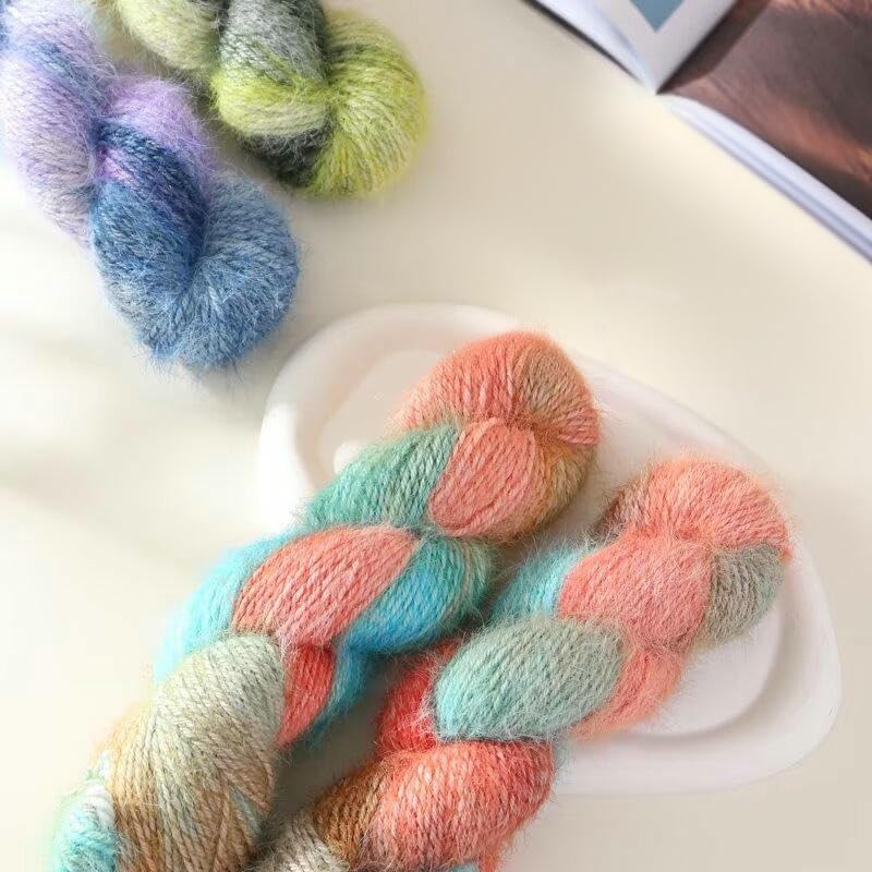6/10 Rollos de Hilo de Lana de Fibra Larga Degradado de 100 g, Hilo Suave para Tejer a Mano, para Gorros, Bufandas, Suéteres, Chales y Mantas de Ganchillo DIY