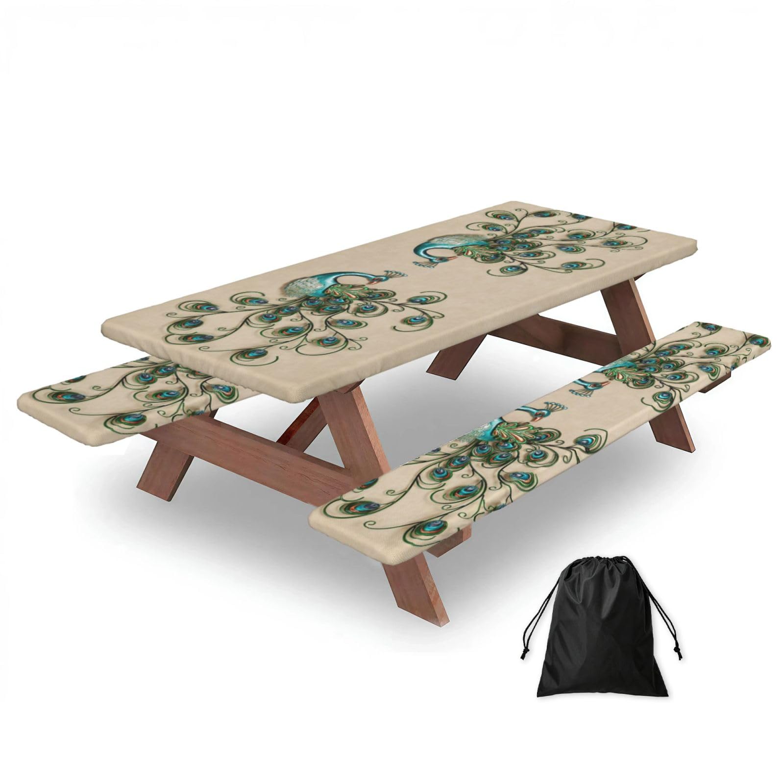 Peacock Print 3 Pack Wipeable Picnic Bench Cover And Table Cover Lightweight Table Cloth For Camping Outdoor