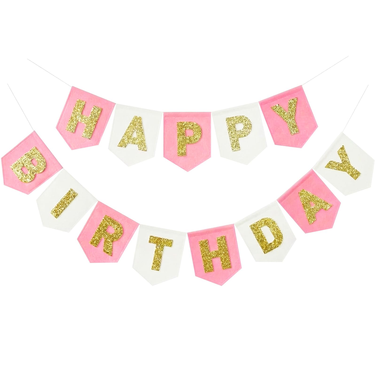 Peybaiwy Felt Happy Birthday Banner Pre-Strung Birthday Sign Decorations for Girls Boys Colorful Wall Hanging Party Supplies Photo Props Backdrop (Pink Gold)