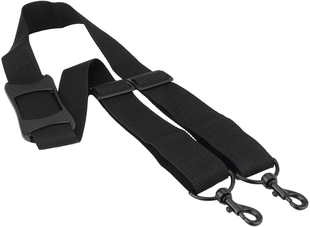 Made In USA Black Poly Webbing Replacement Travel Luggage Bag Shoulder Strap with Rubber Grip Pad 1.5"W x 60"L Metal Hardware