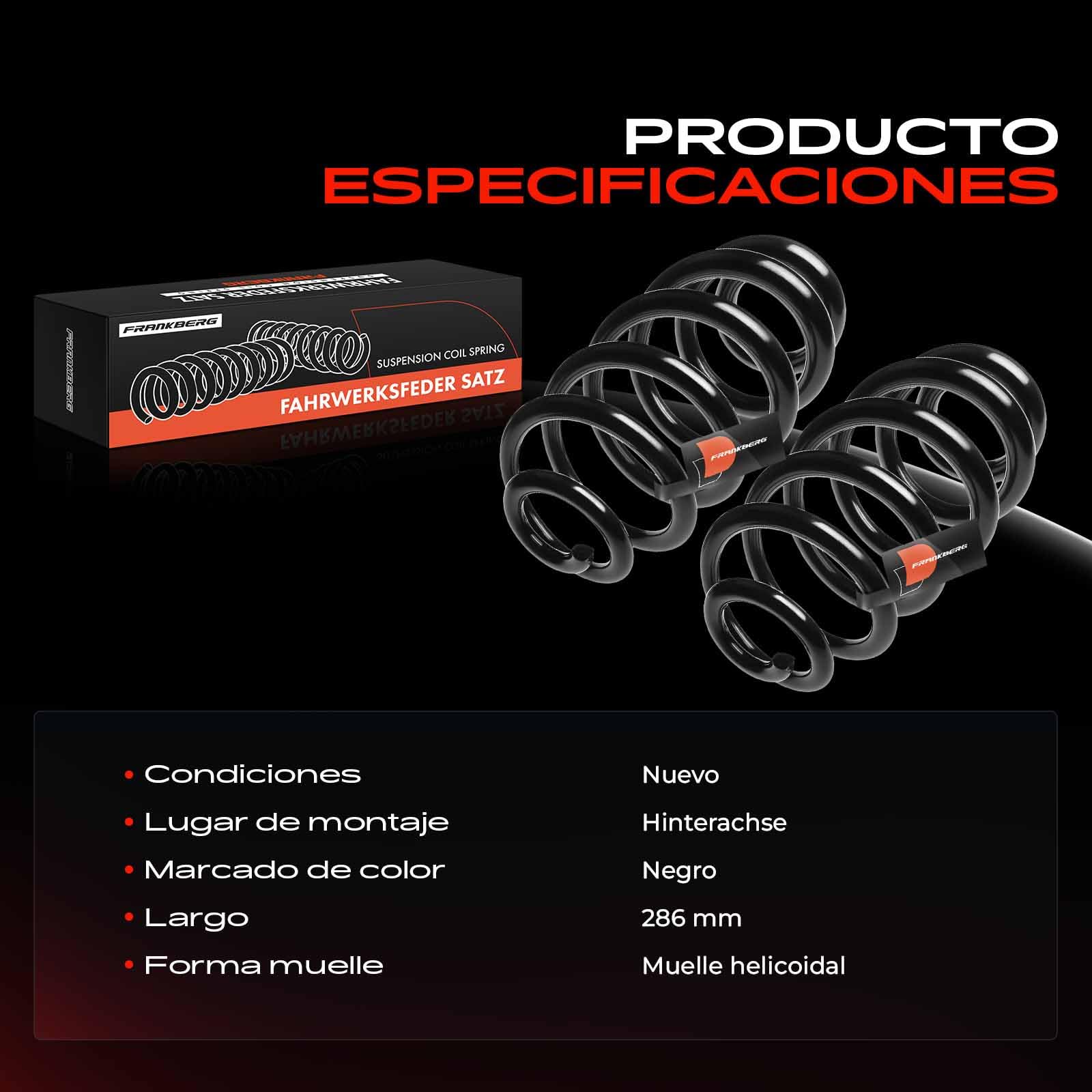 Frankberg 2 muelles de suspensión para eje trasero 8E0511115DN | Compatible con: A4 Avant 8E5, A4 Cabriolet 8H7, A4 Cabriolet 8HE, A4 Cabriolet 8H7 B6 8HE B7, A4 Avant 8ED