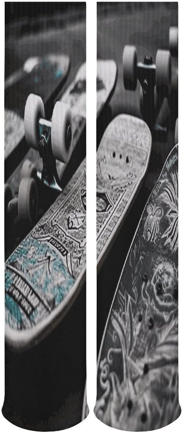 Skate Boards Knee High Socks Cozy Knee High Socks Soft Mid-Length Sock for All Seasons Daily Wear Adult