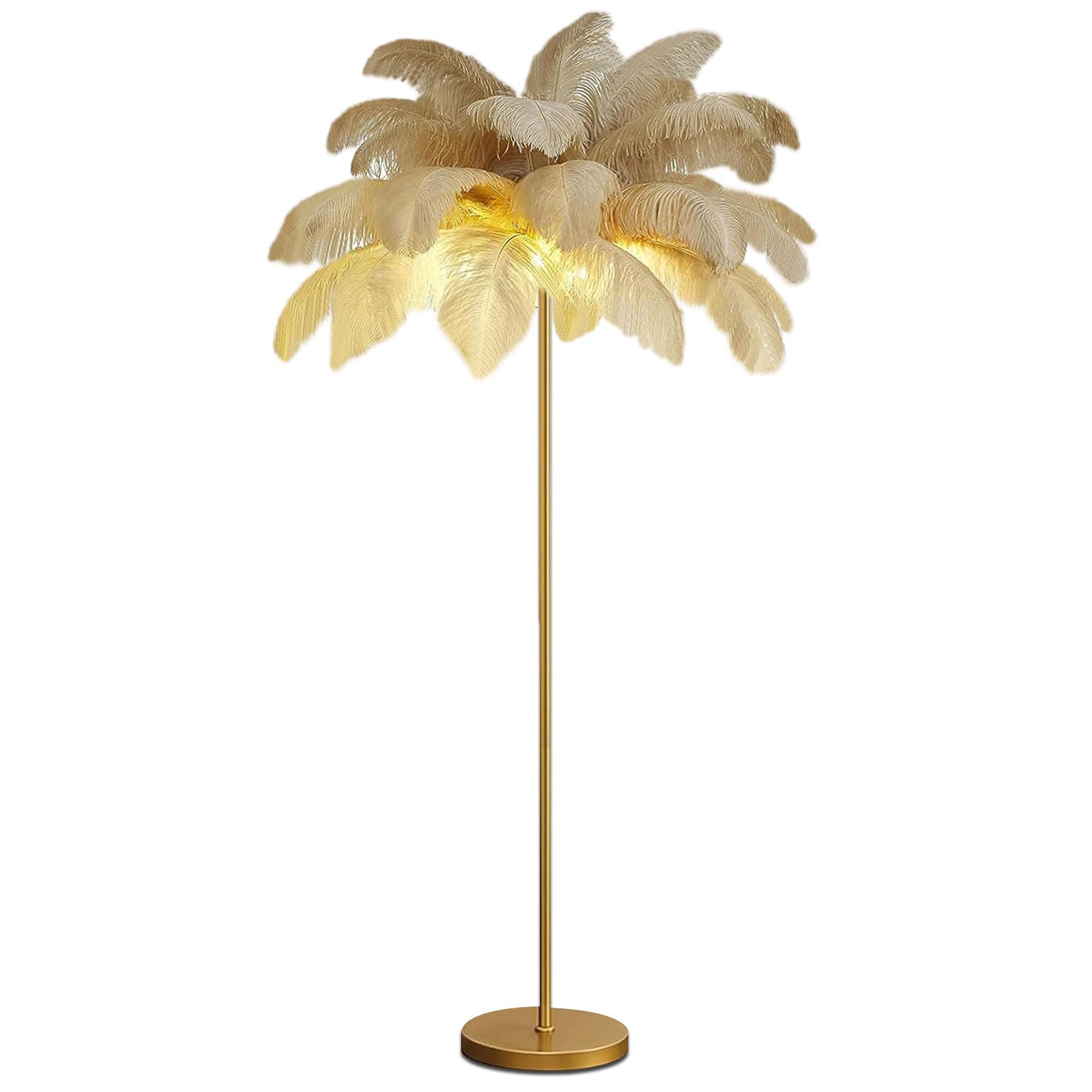 Ostrich Feather Floor LampModern Luxury Real Ostrich Feather Gold Floor Lamp Resin Nordic Standing Lamp Villa Repot Hotel Decor Lighting Romantic Princess Bedroom Bedside Floor Lamp Brown 160cm