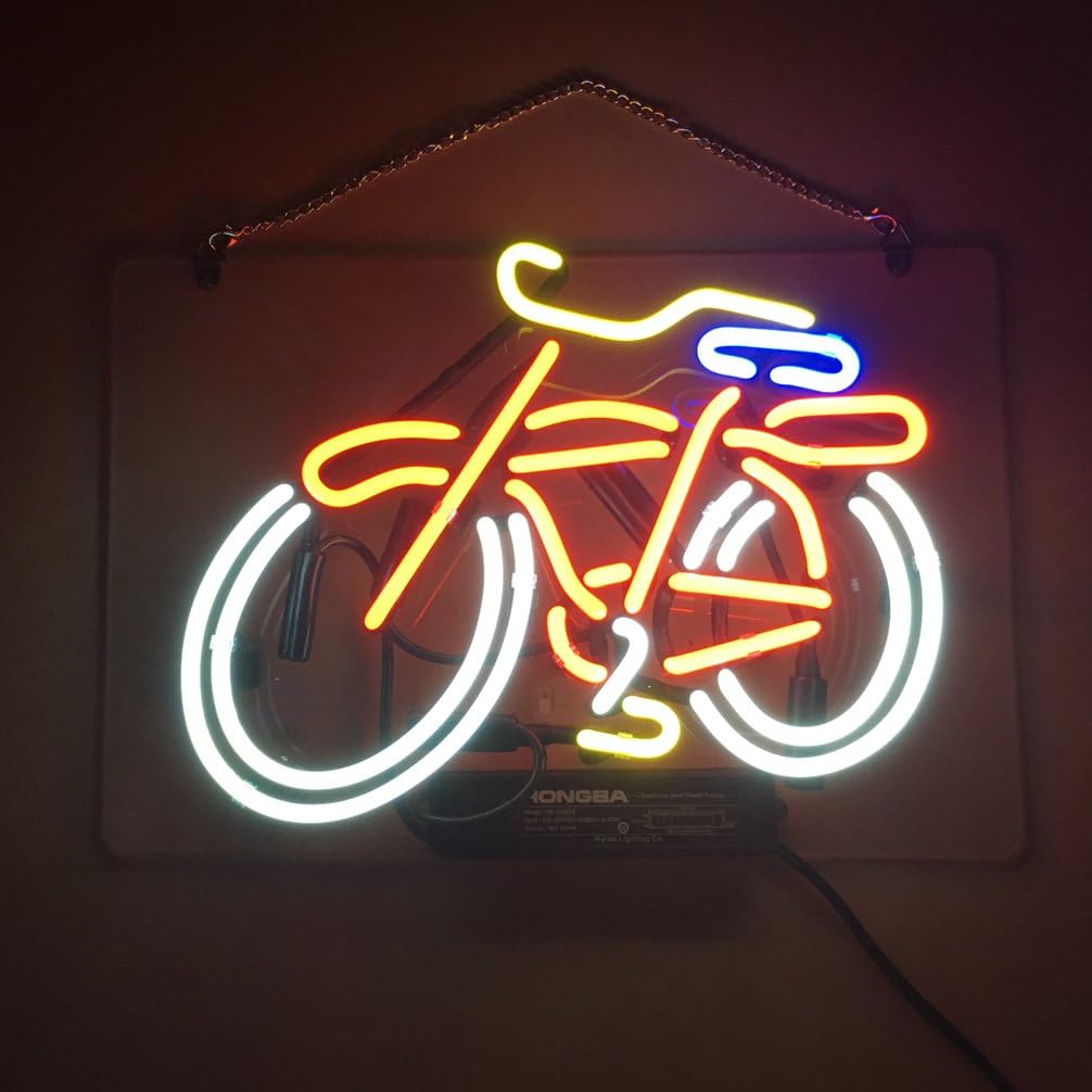 LiQi ™ 'Bike ' Real Glass Handmade Neon Wall Signs for Room Decor Home Bedroom Girls Pub Hotel Beach Cocktail Recreational Game Room （13.5" x 9"）