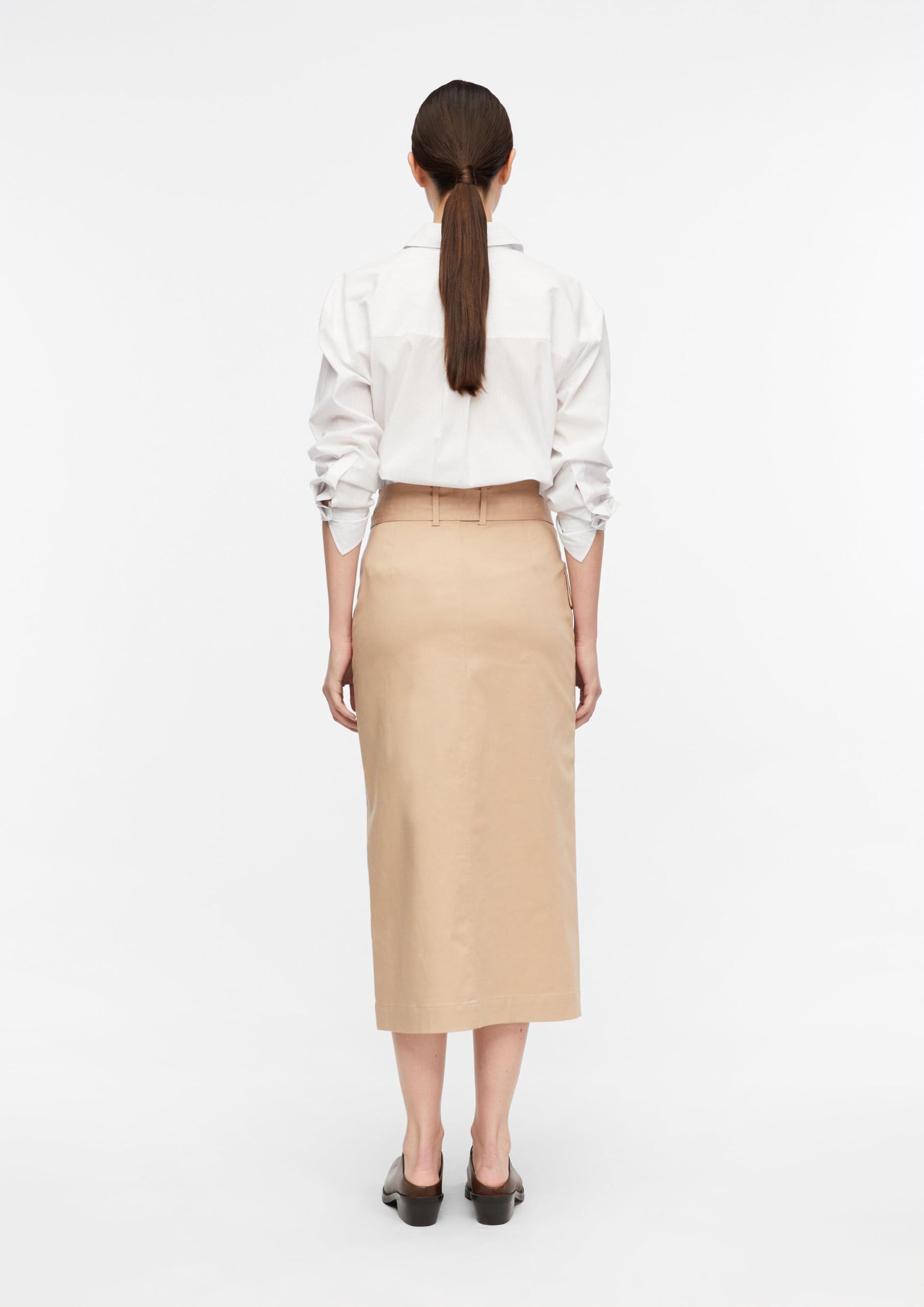 Comma Damen Rock – A-Shape, Midi-Länge, Wickeloptik, Bindegürtel – Für Business & Casual