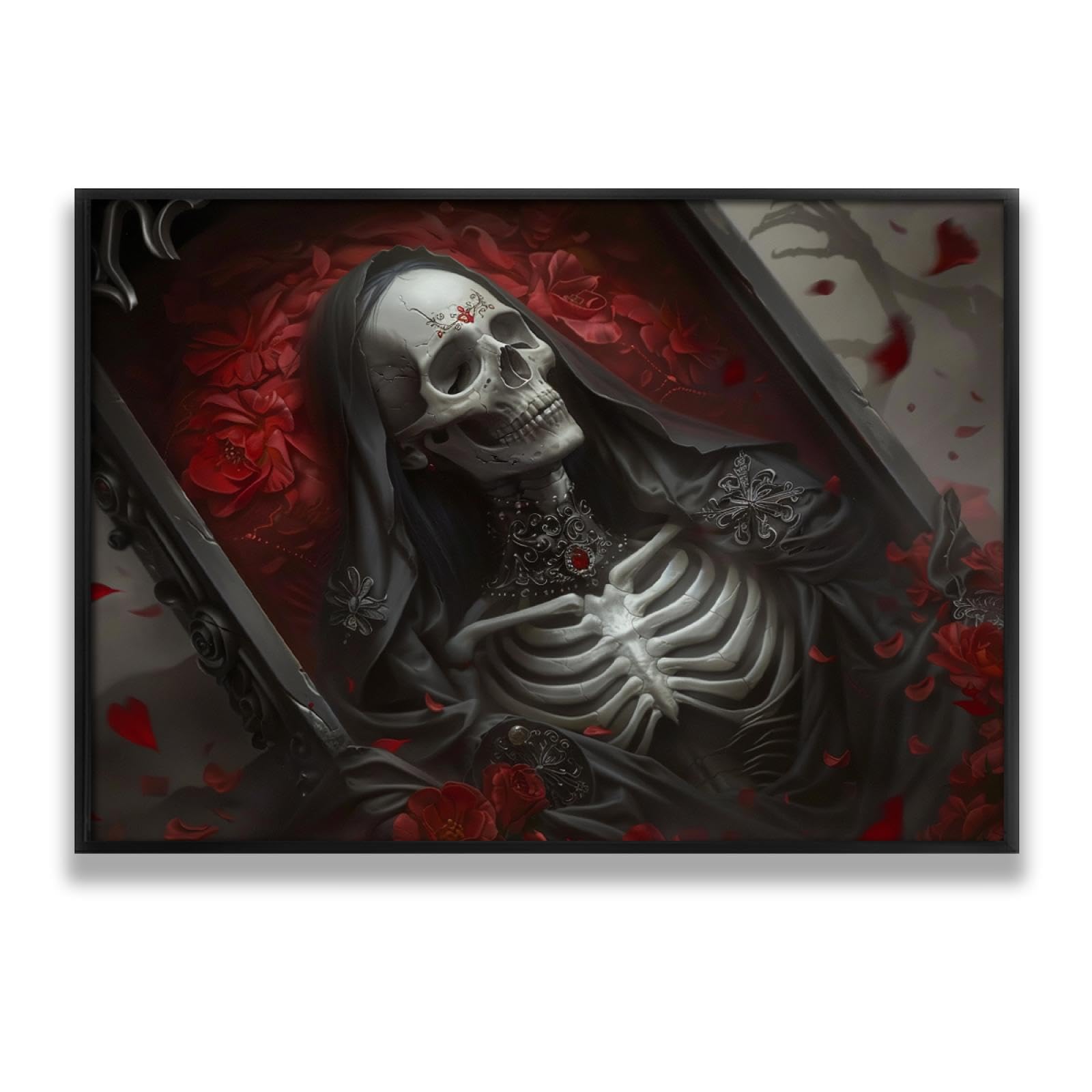 Via Vela gothique squelette toile art mural sombre romantique crâne mural affiche peinture impression Halloween images œuvre d’art pour salon décor intérieure 80x120cm avec cadre noir