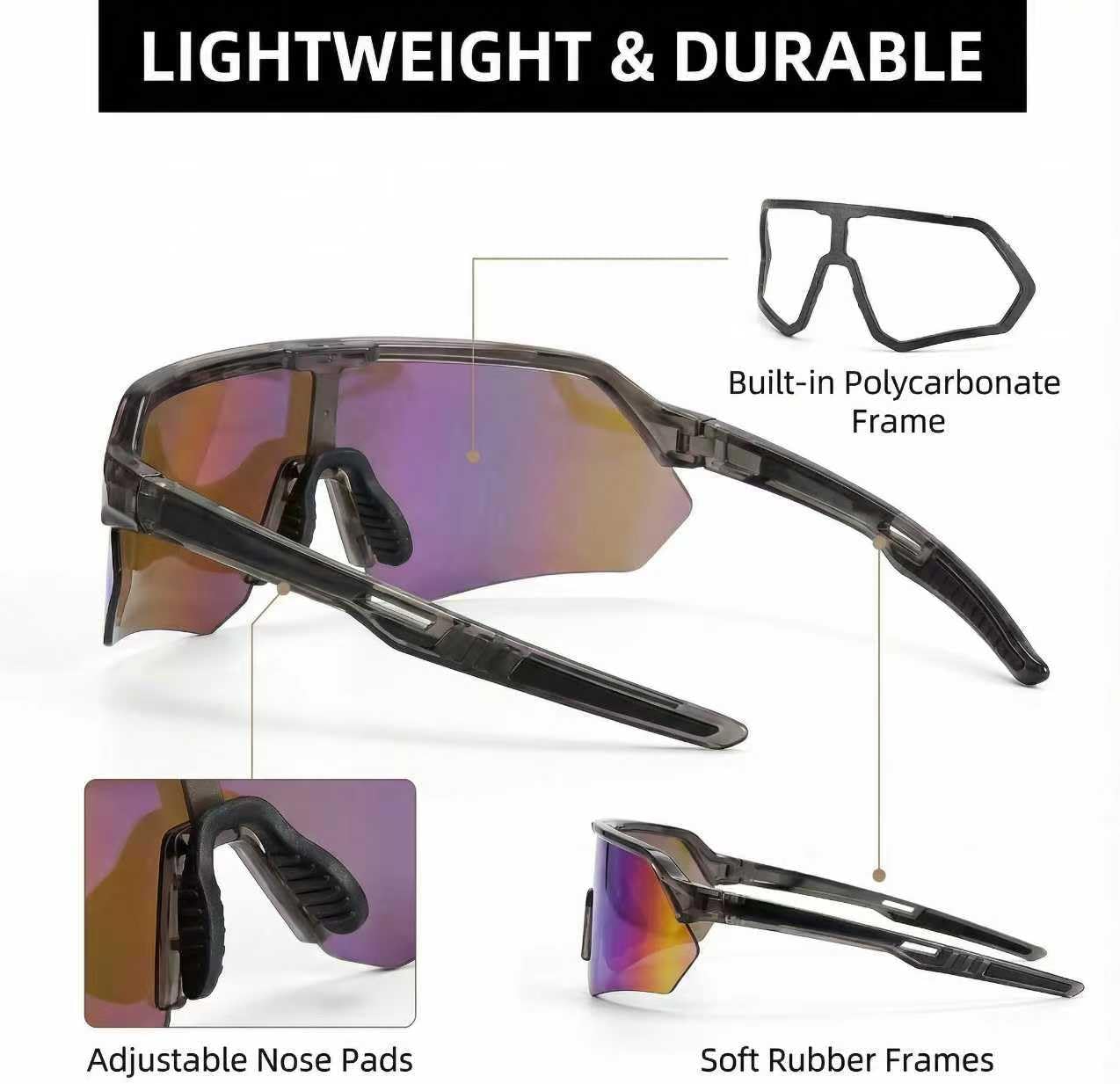 Polarized Sports Sunglasses UV400 Glasses One-Piece Lens Sport Goggles Unisex for Running, Cycling, Fishing