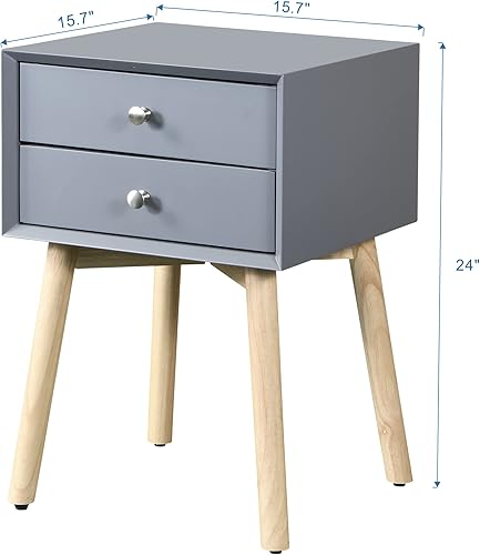 Miniatura 3 de Moderna mesita de noche con 2 cajones, mesa auxiliar, mesita de noche, mueble de almacenamiento para dormitorio, sala de estar, gris