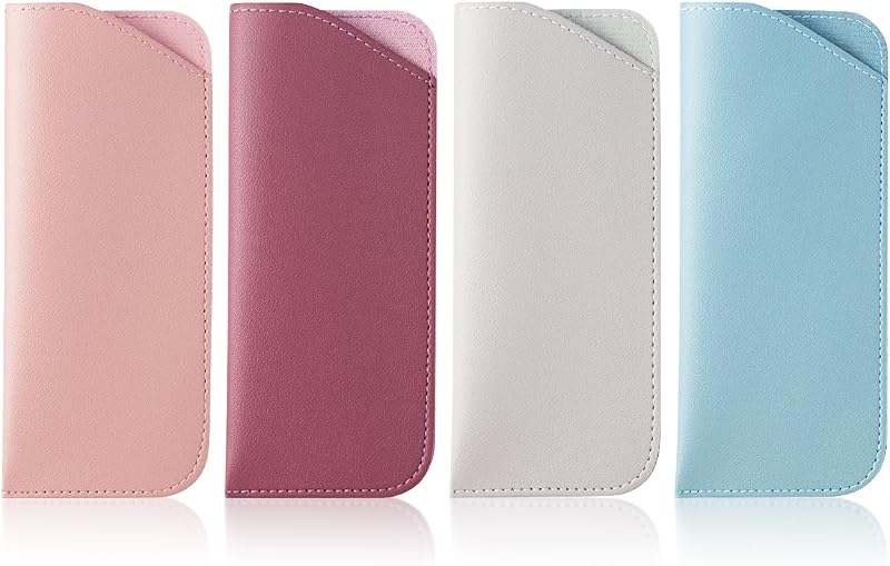 yuntop 4 Pack Soft Leather Glasses Case 7x3 Inch Eyeglasses Pouch Portable PU Leather Glasses Pouch