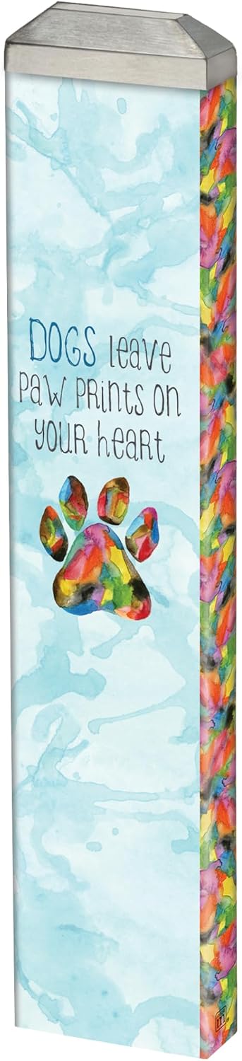 Studio M Art Pole 13 Inch Weather Resistant PVC with Vinyl Wrap Outdoor Decorative Accessory for Landscaping Gardens and Yards Colorful Blue Dogs Leave Pawprints On Your Heart