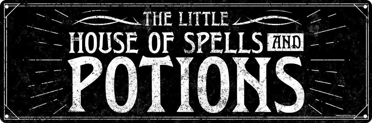 Grindstore Nc The Little House Of Spells & Potions Slim Tin Sign Black 30.5X10.1cm Metal Decorative Signage